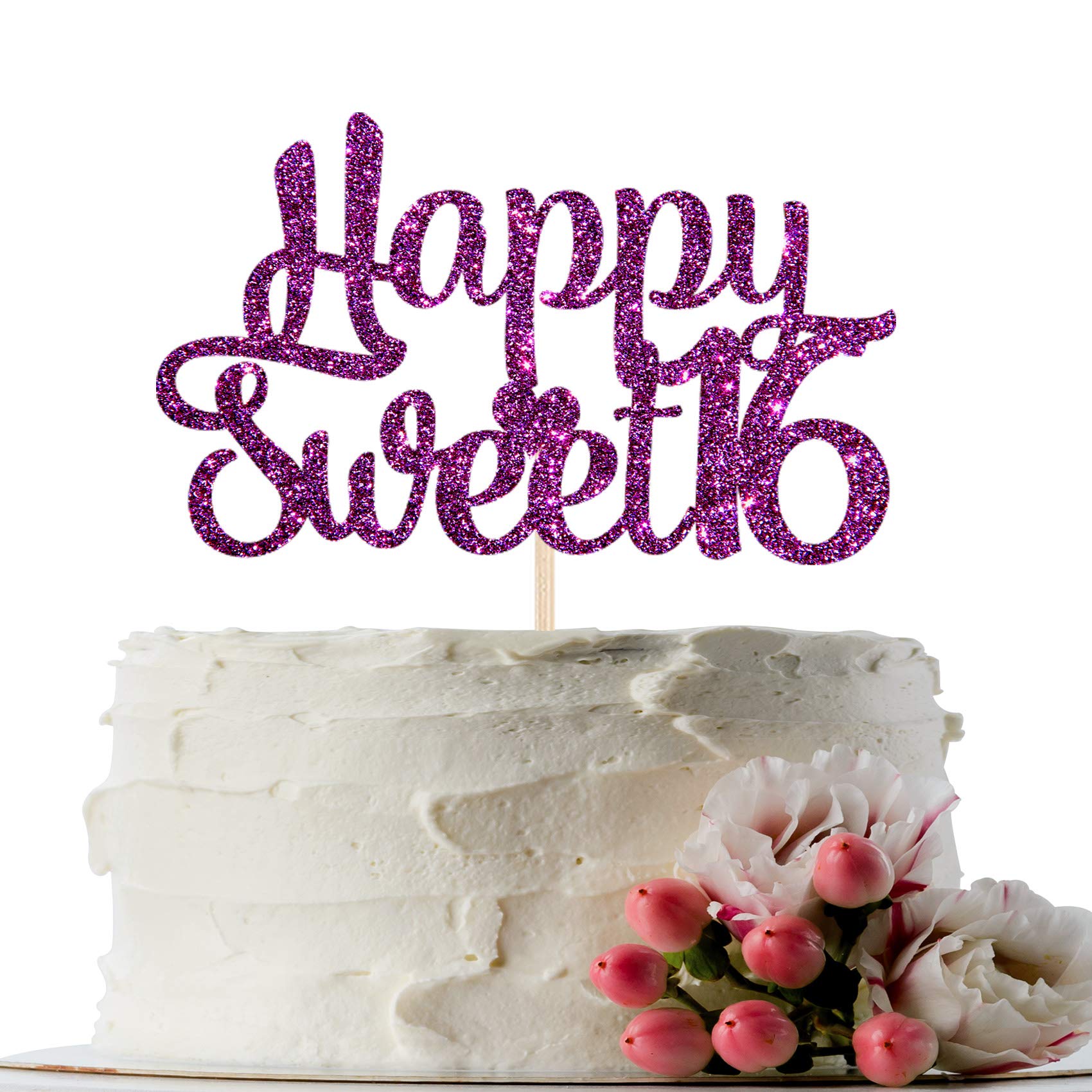 Innoru Glitter Happy Sweet 16 Cake Topper - 16Th Birthday Wedding Anniversary - Cheers To 16 Years Sweet Party Cake Decorations