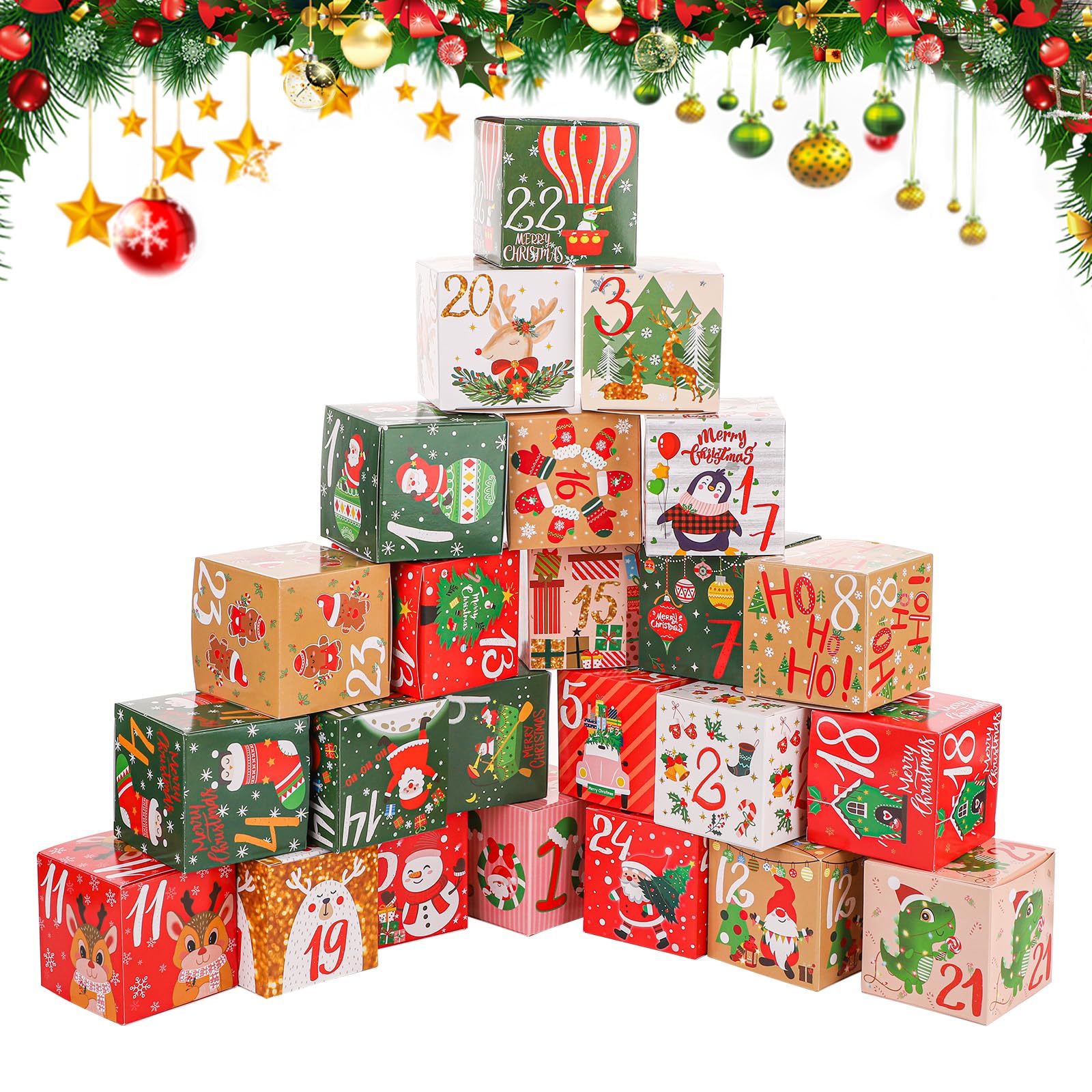 24pcs Christmas Advent Calendar Gift Boxes, 2.76 Inches 24 Days Mini Christmas Countdown Calendar Box Xmas Empty Present Boxes S