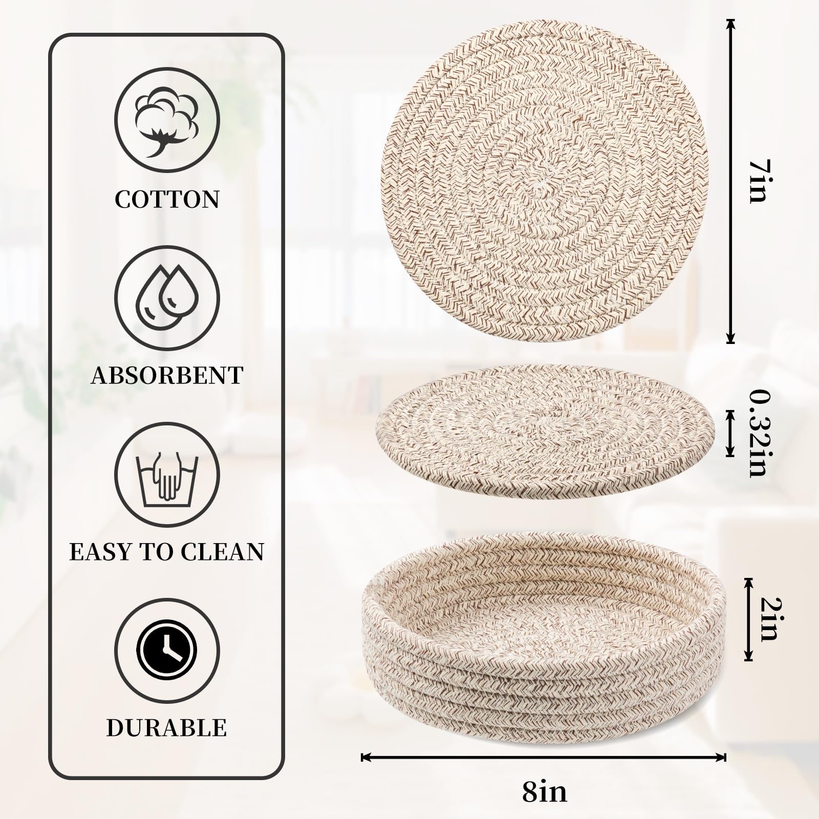 Trivets For Hot Dishes, Trivets For Hot Pots And Pans, Cotton Coasters 4 Pcs And Storage Basket 1 Pack, Pot Holders For Kitchen,