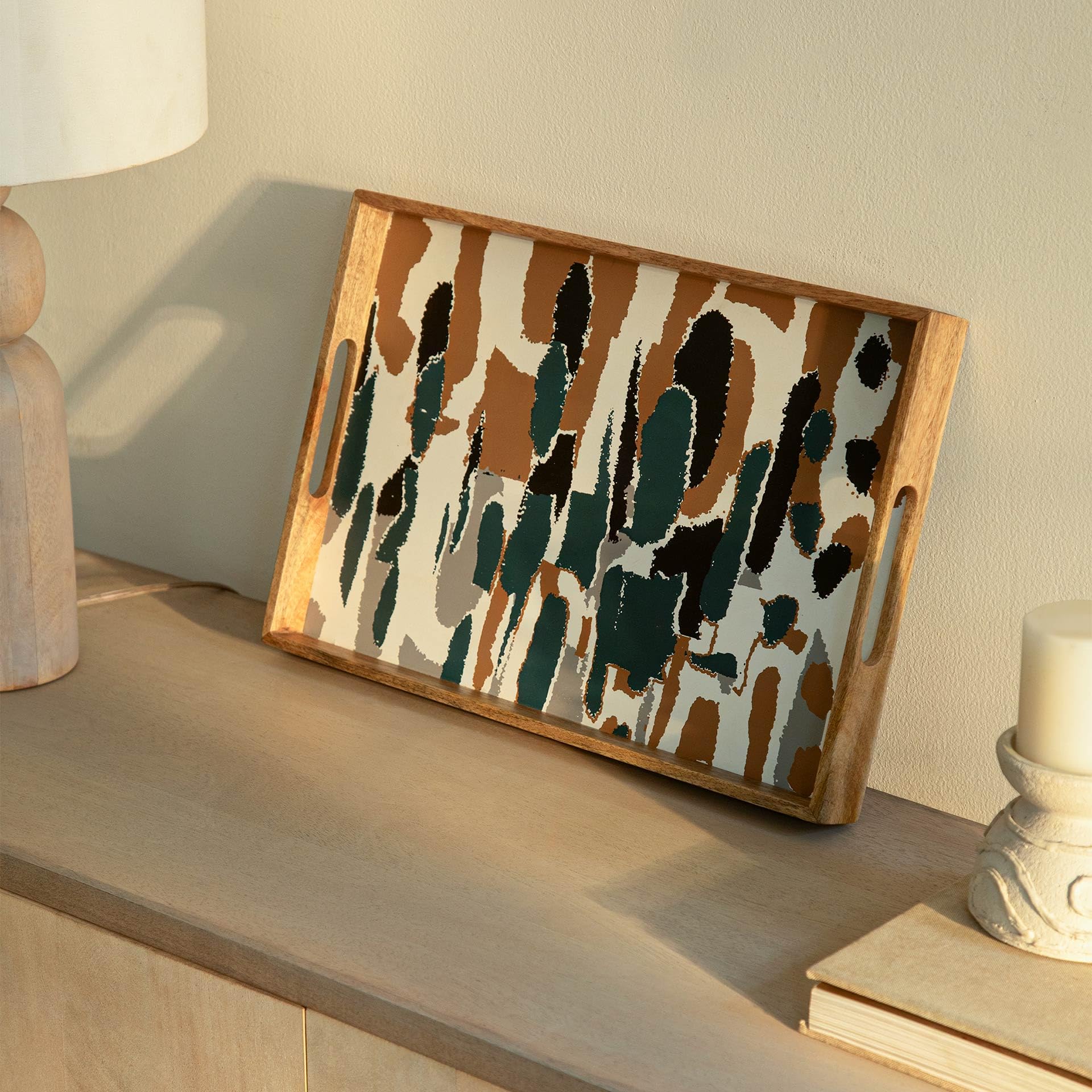 Ellementry Wooden Muticolour Abstract Tray