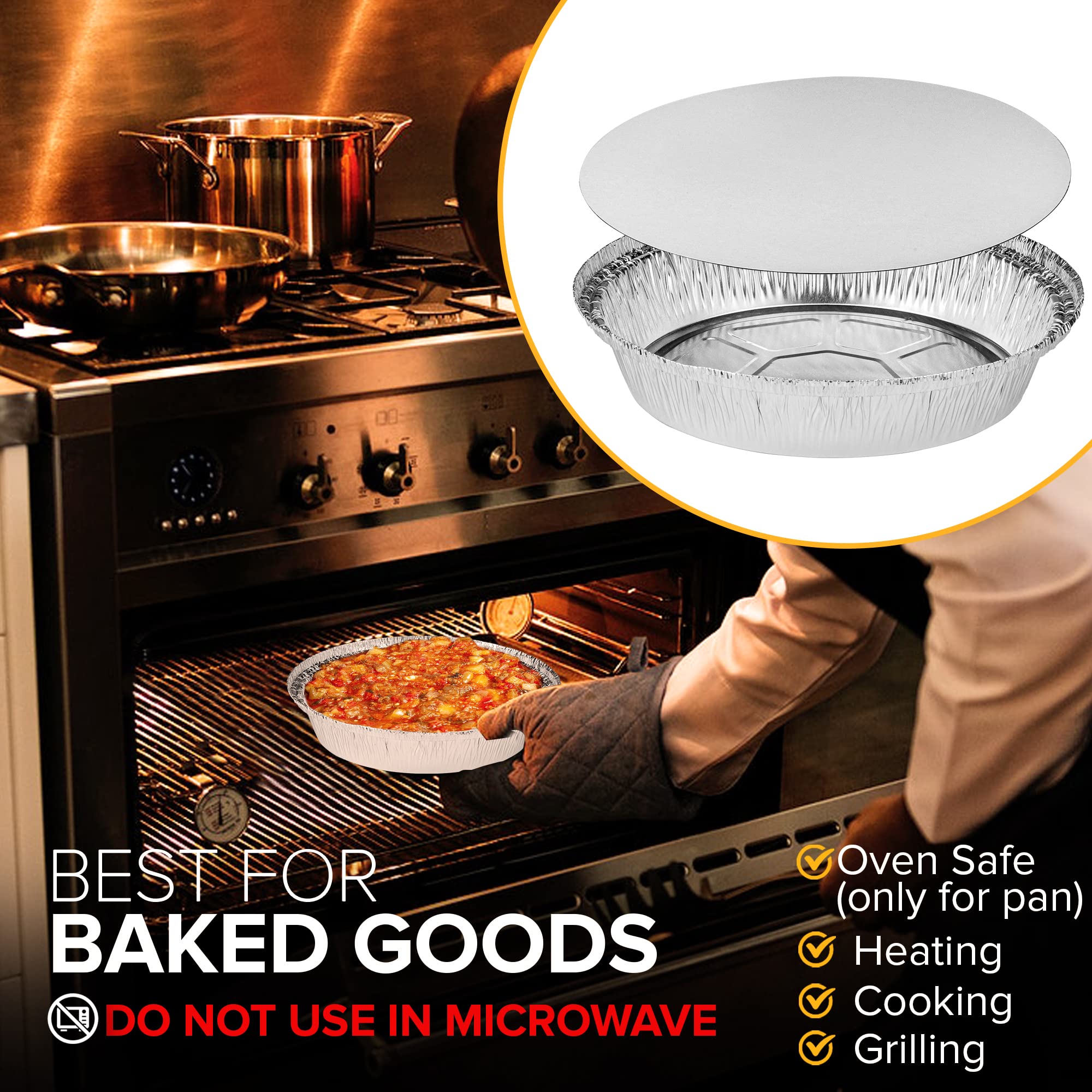 Fit Meal Prep 50 Pack 8    Round Aluminum Foil Pans With Lids, 8 Inch Take Out Containers With Cardboard Covers For Freshness, H