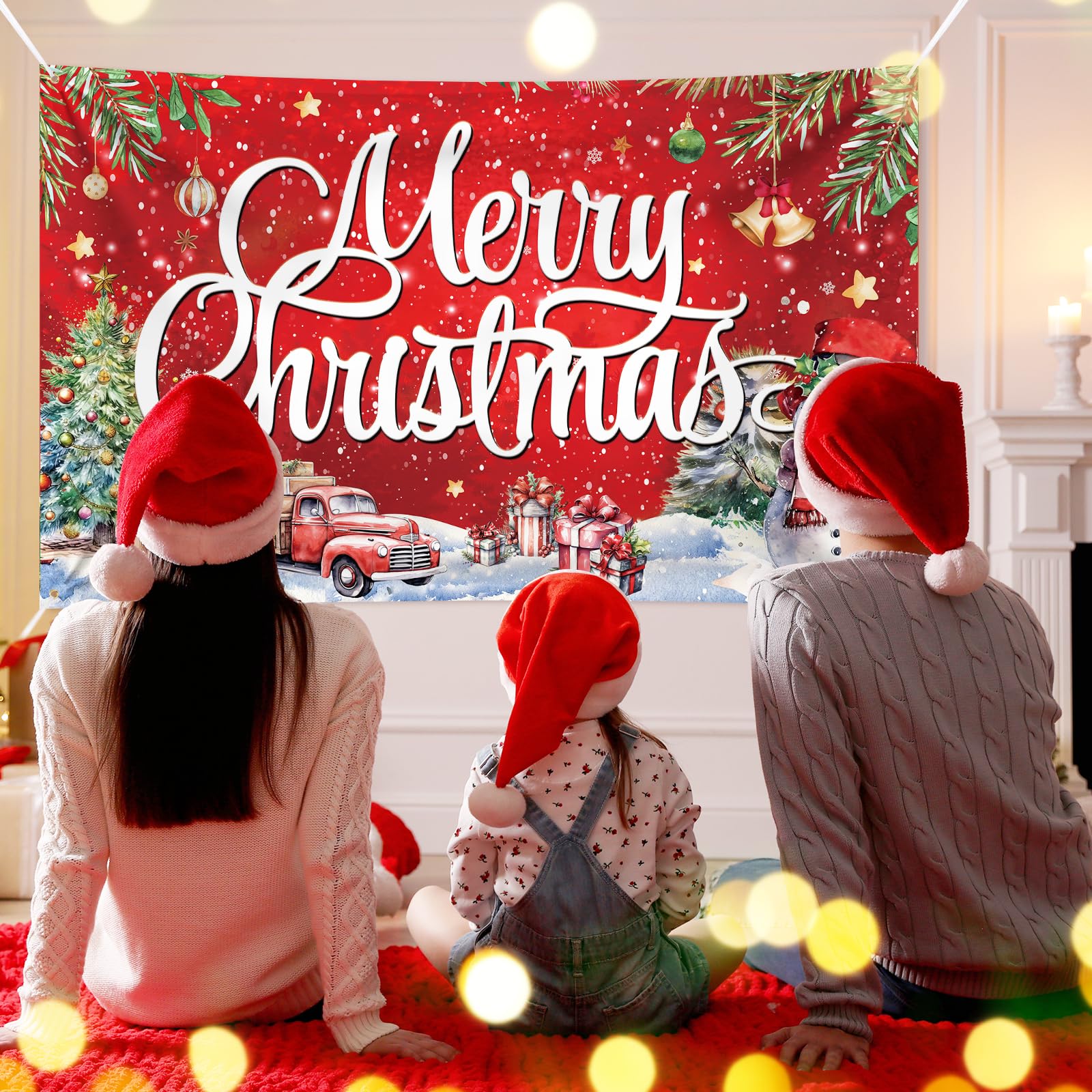 Large Christmas Banner Decorations Red Flag Outdoor 72X44 Inch, Merry For Indoor Home House Decor Party Supplies, Yard Sign Back