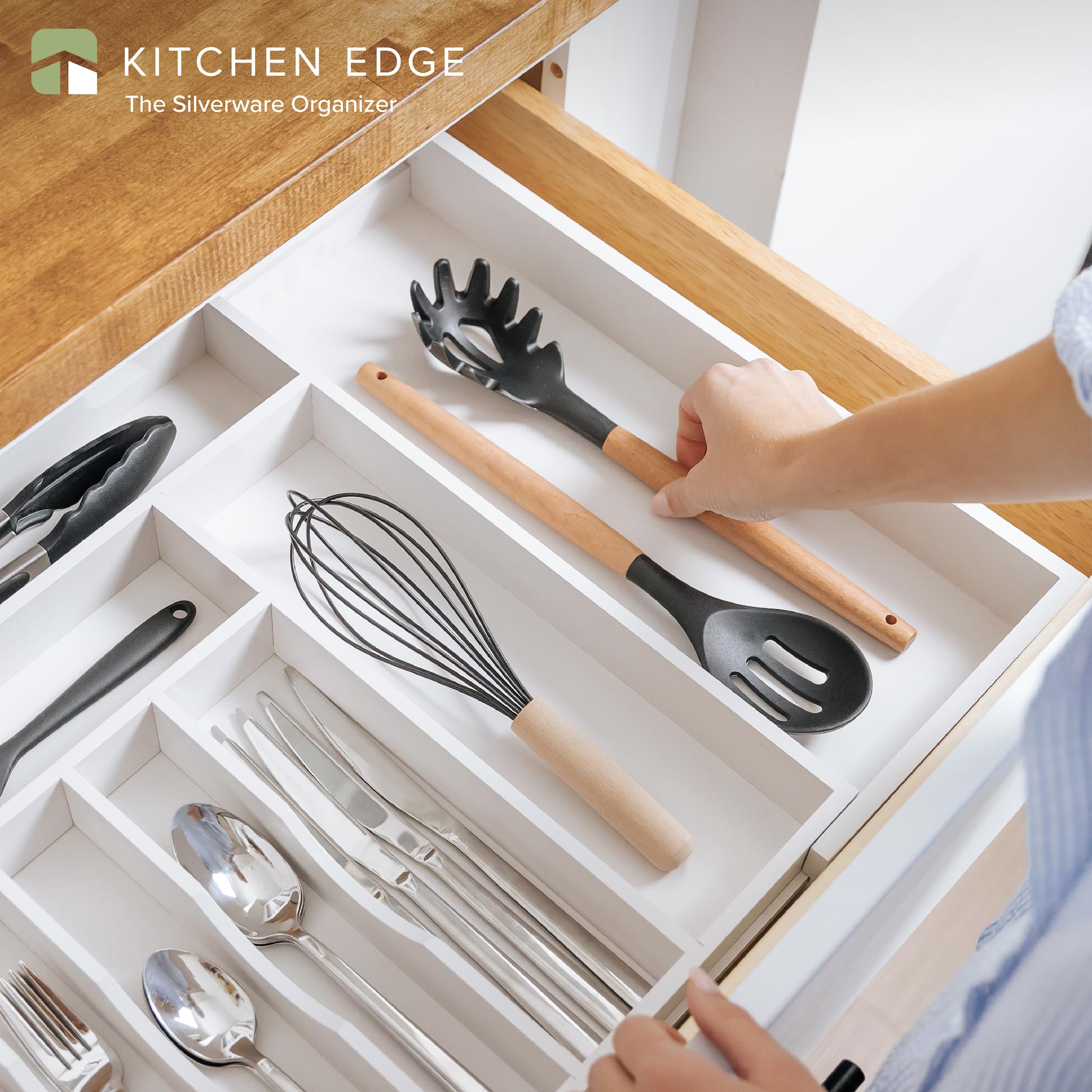 Kitchenedge Premium Silverware, Flatware And Utensil Organizer For Kitchen Drawers, Food-Safe Contract Grade, Expandable From 16