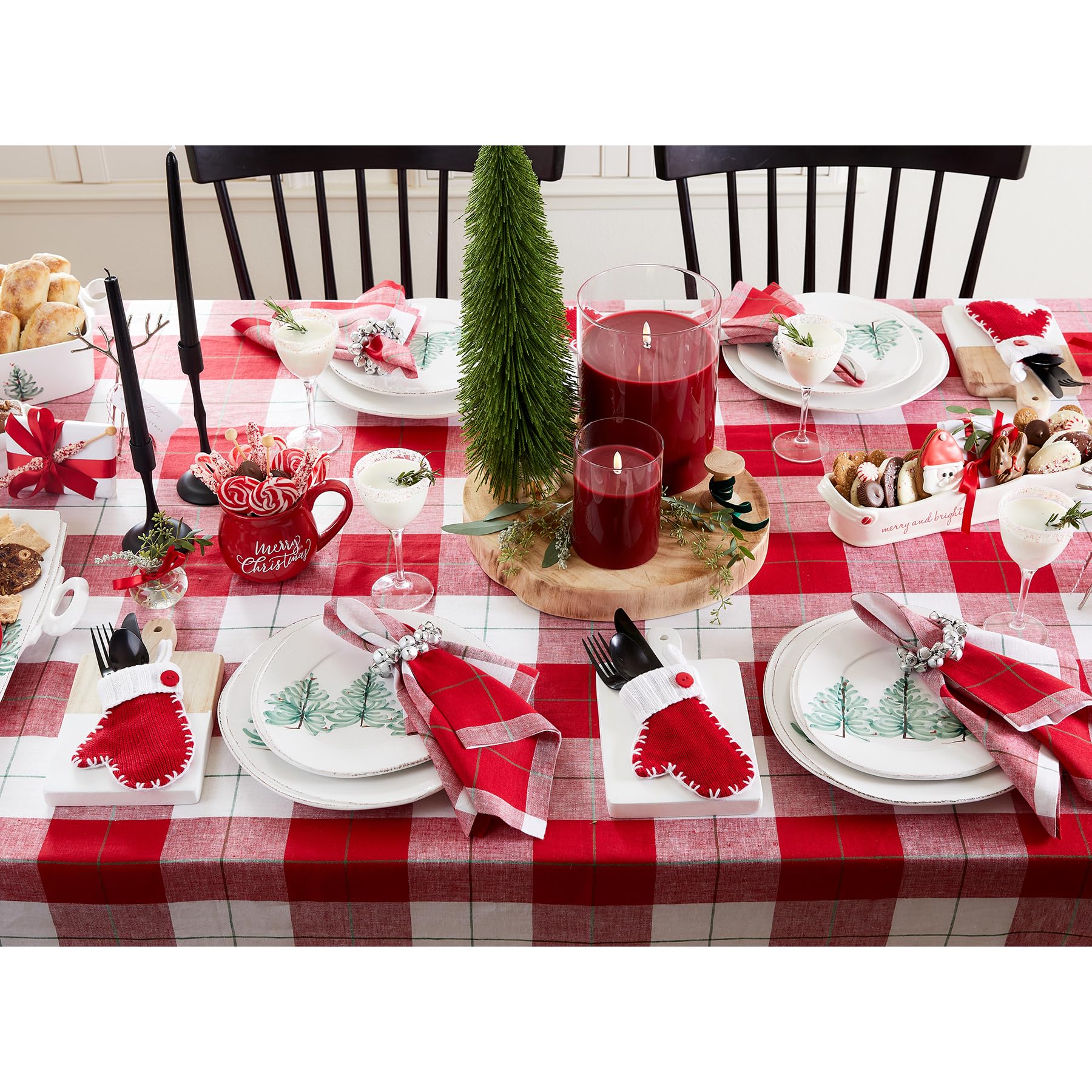 Solino Home Tablecloth 90'' L X 60'' W Inch - 100% Pure Linen Very Merry Plaid Tablecloth - Handcrafted And Machine Washable Fab