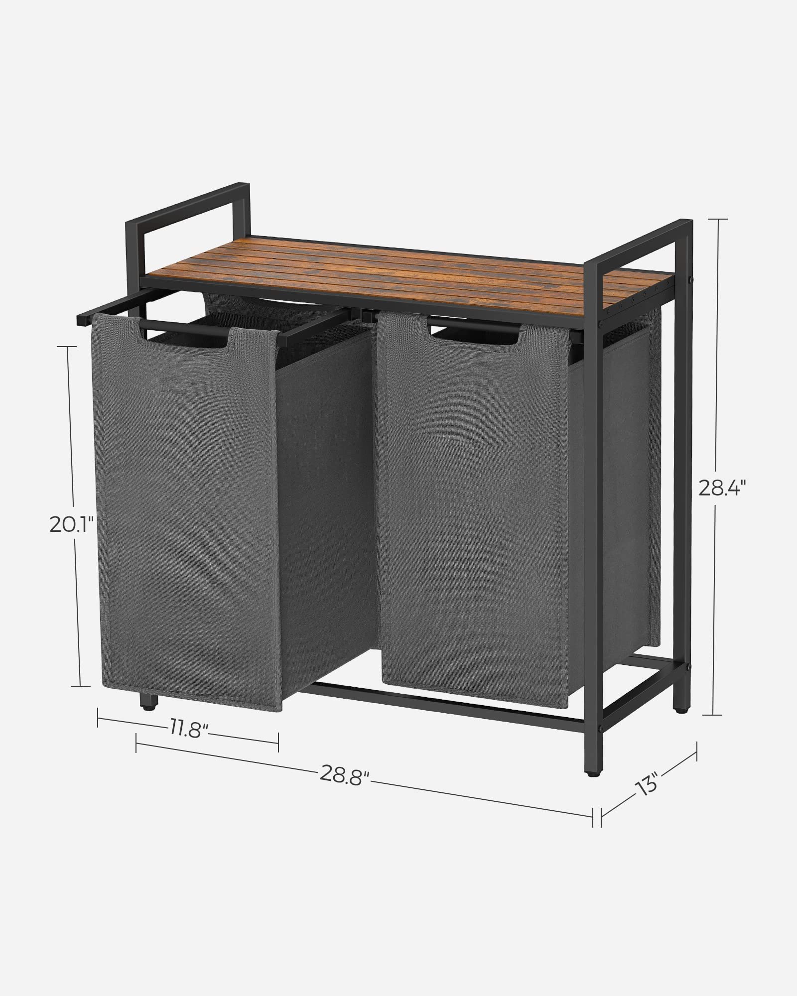 Vasagle Laundry Hamper, Laundry Basket, Laundry Sorter With 2 Pull-Out And Removable Bags, Shelf, Metal Frame, 2 X 12.1 Gallons