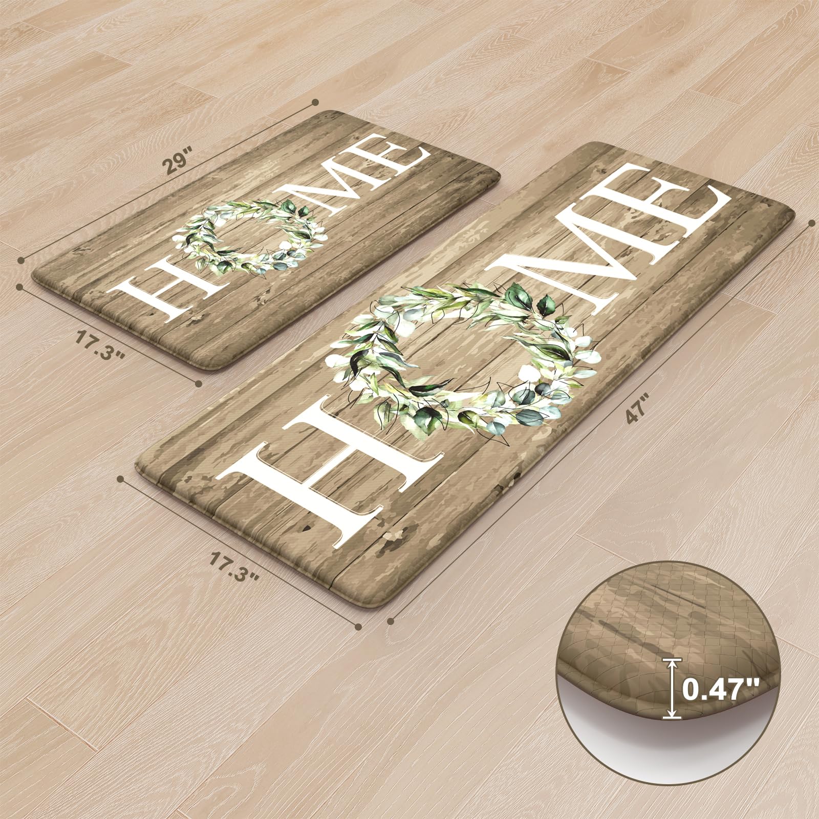 Kimode Kitchen Mats Cushioned Anti Fatigue, 17''X47''+17''X29'' Farmhouse Kitchen Rugs Sets Of 2, Non Slip Kitchen Mats For Floo
