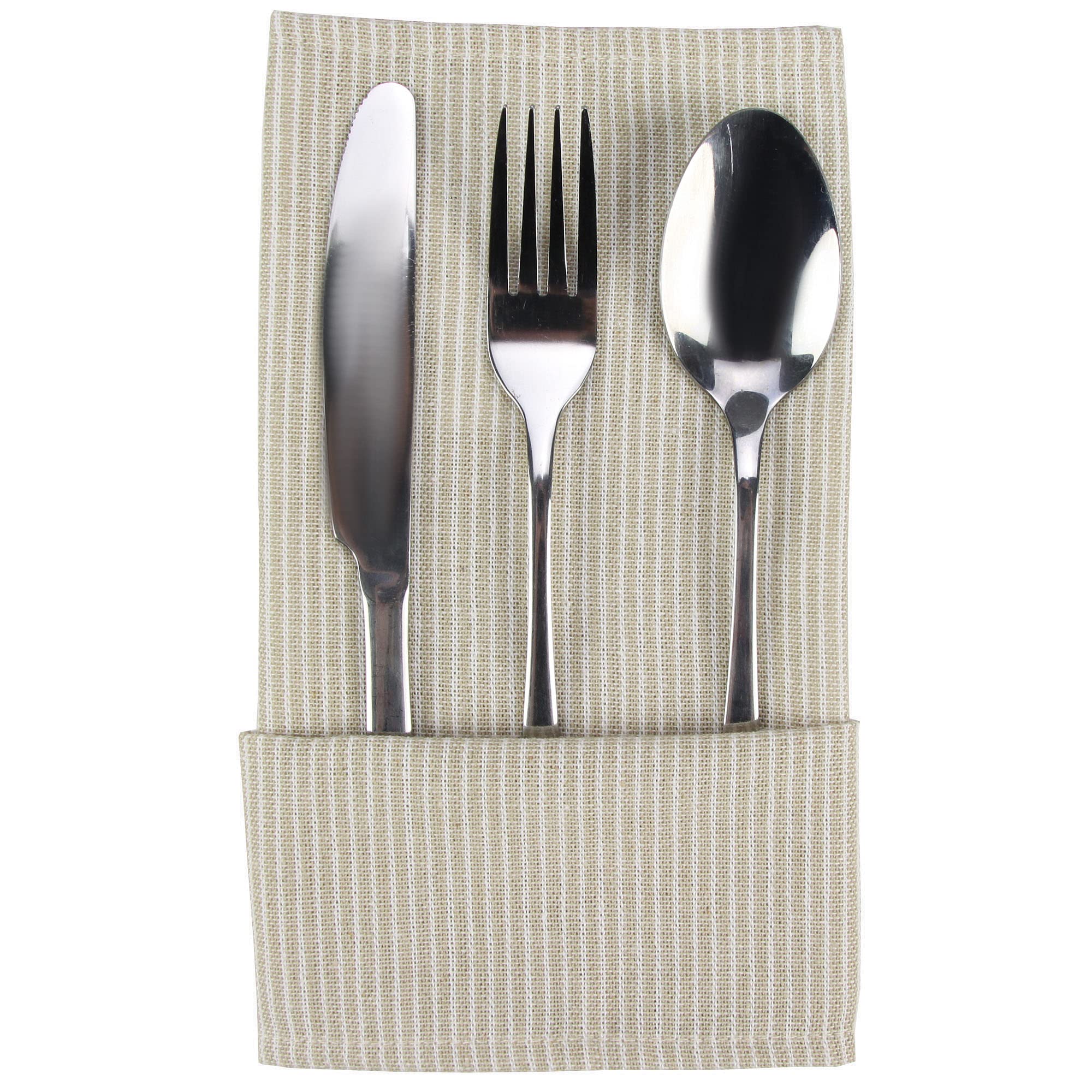 Infei Narrow Striped Cotton Linen Blended Dinner Cloth Napkins - Set Of 12 (40 X 40 Cm) - For Events & Home Use (Beige)