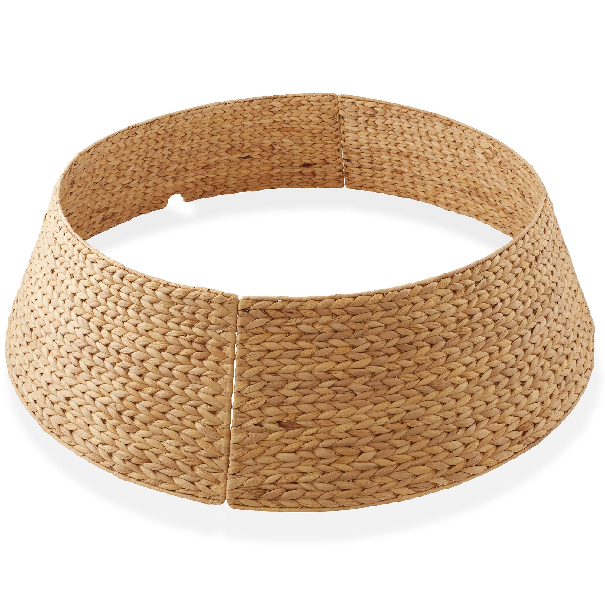 Casafield 42-Inch Christmas Tree Collar, Woven Water Hyacinth Tree Base Cover with Cord Cut Out, Natural