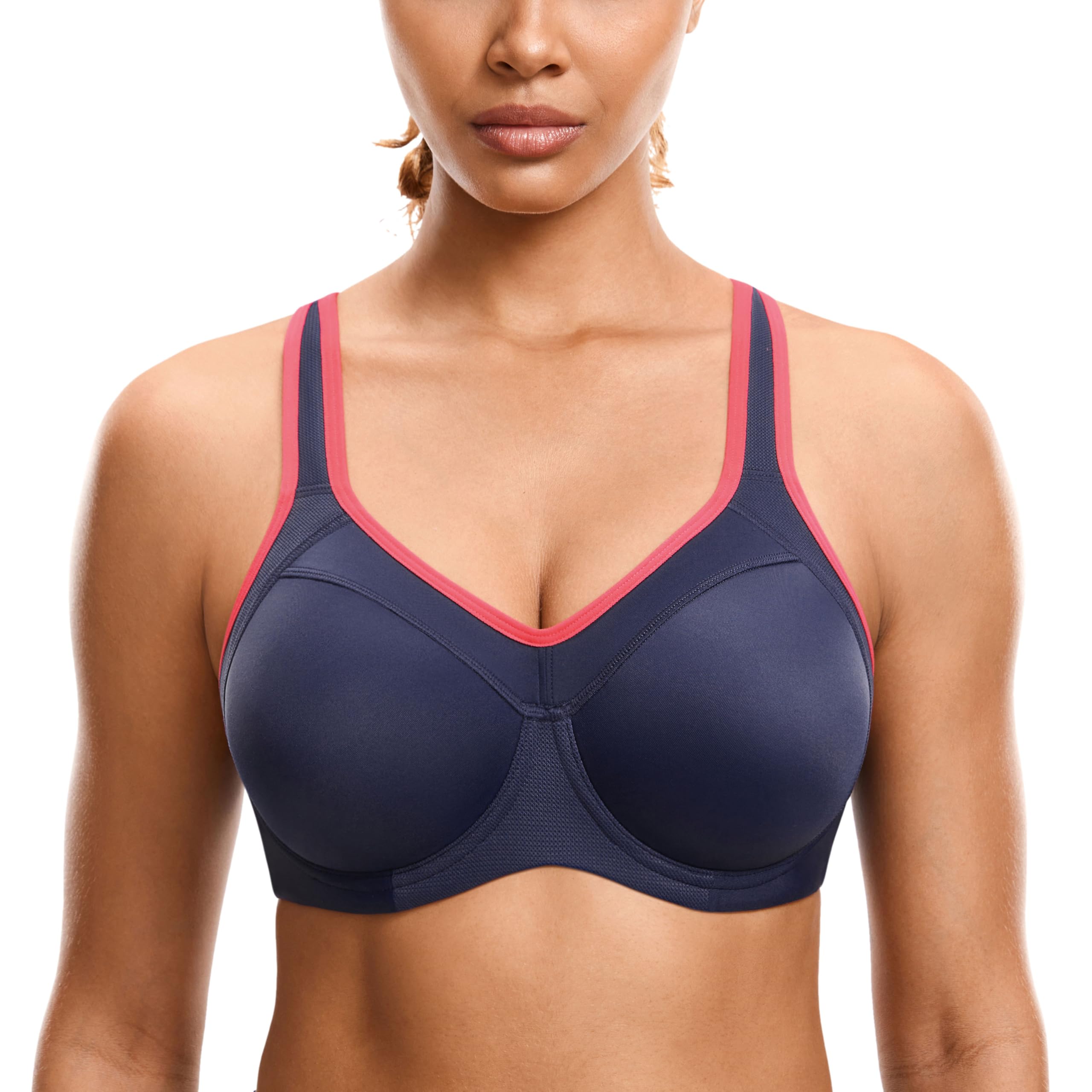 Syrokan Womens Full Support High Impact Racerback Lightly Lined Underwire Sports Bra True Navy 36E