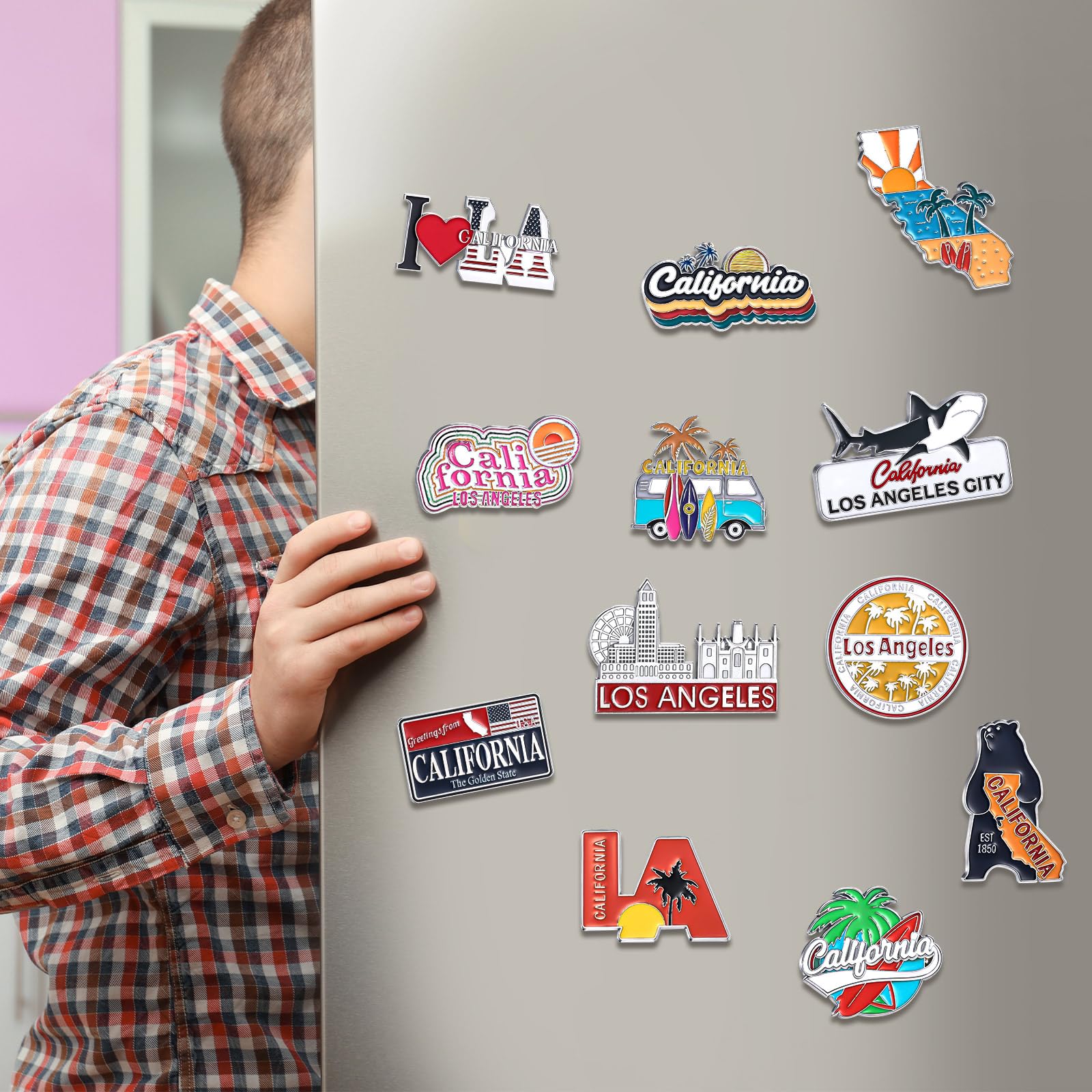 Konohan 12 Pcs California Magnets for Refrigerator Metal Fridge Magnet Magnetic California Souvenirs Gifts USA State Magnetic Lo