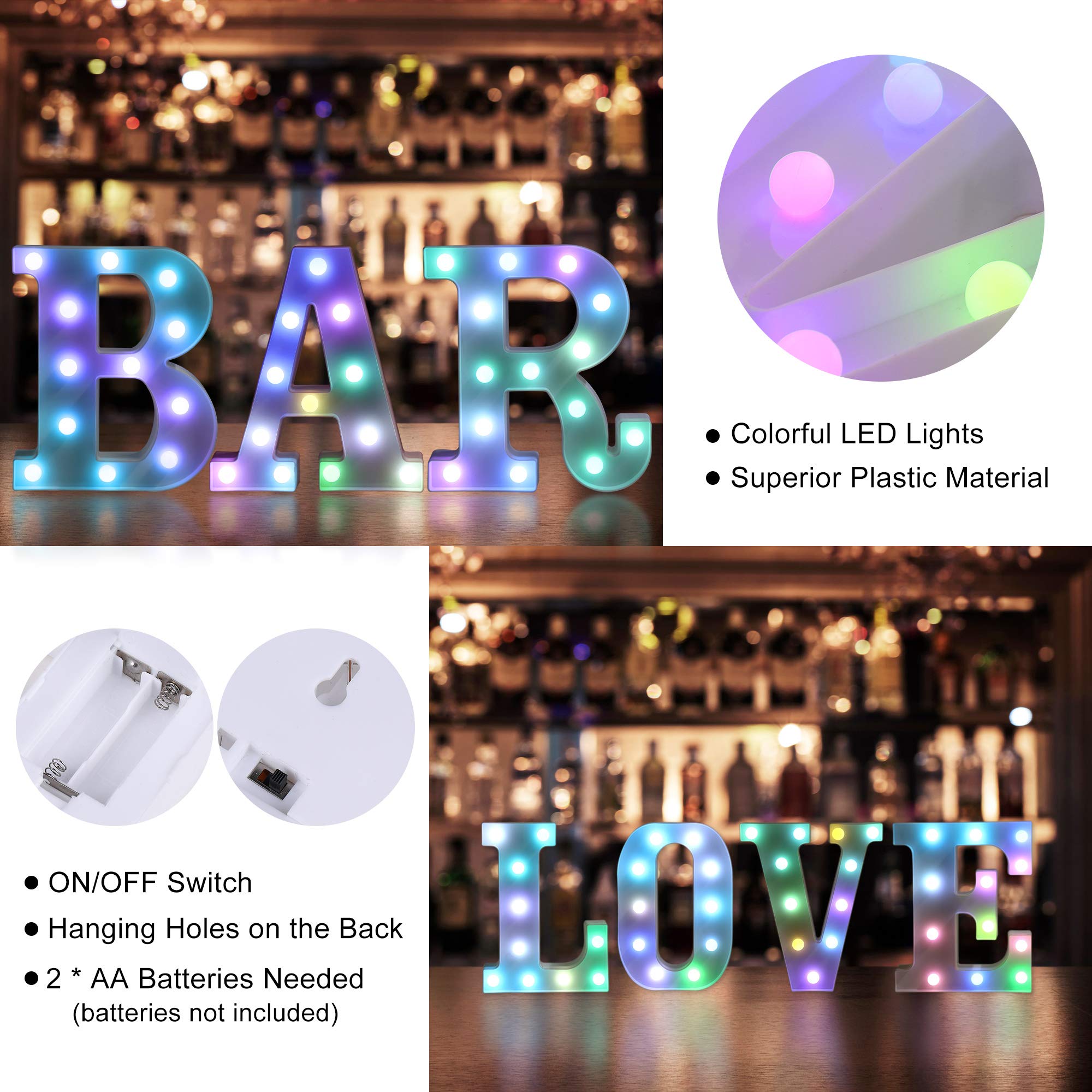Foaky Colorful LED Letter Lights with Remote,Marquee Light Up Letters Sign for Night Light Wedding/Birthday Party Battery Powere
