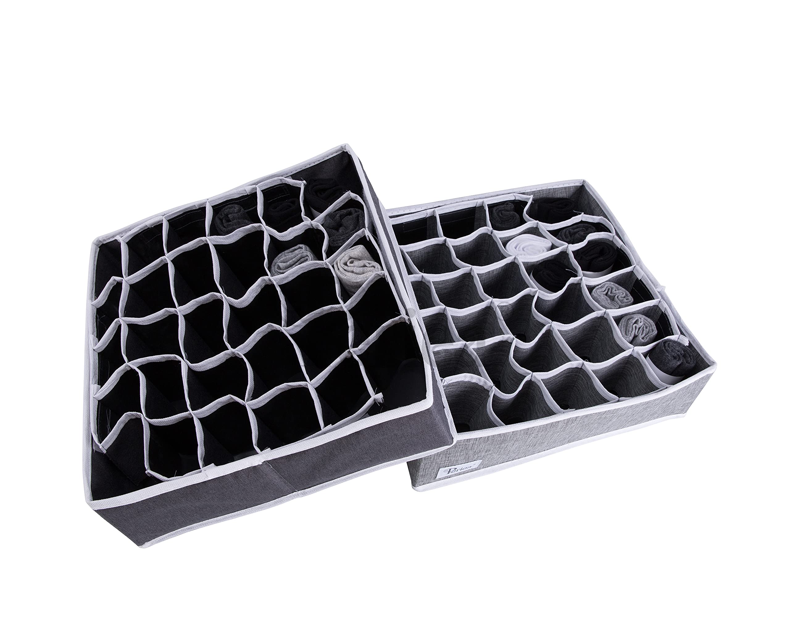 Periea Drawer Organizer Bedroom Underwear 30 Cell 'Fosy' (Premium, Charcoal Grey with White Piping)