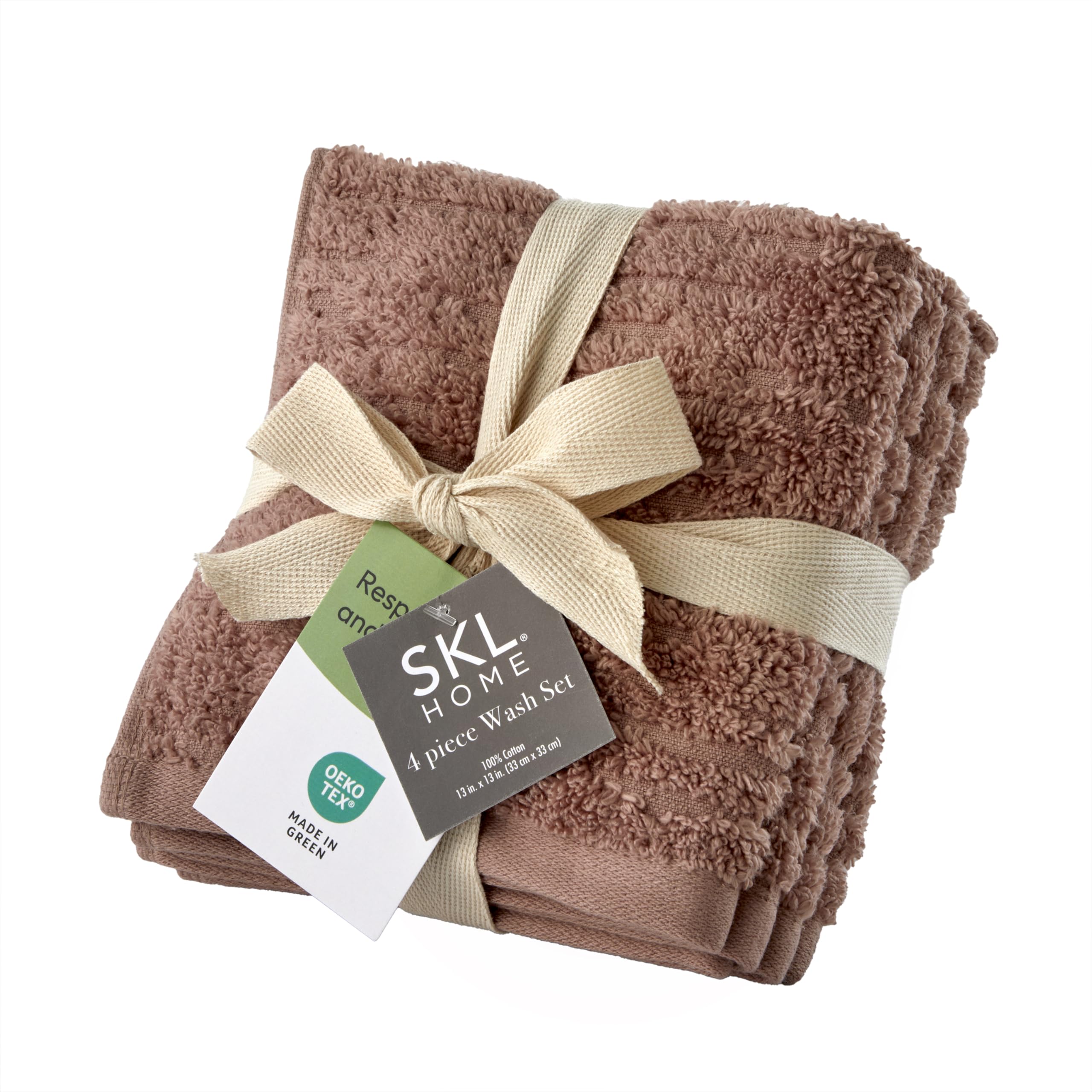 Skl Home Cloudsoft Cotton Luxury 4-Piece Washcloth Set, Clay