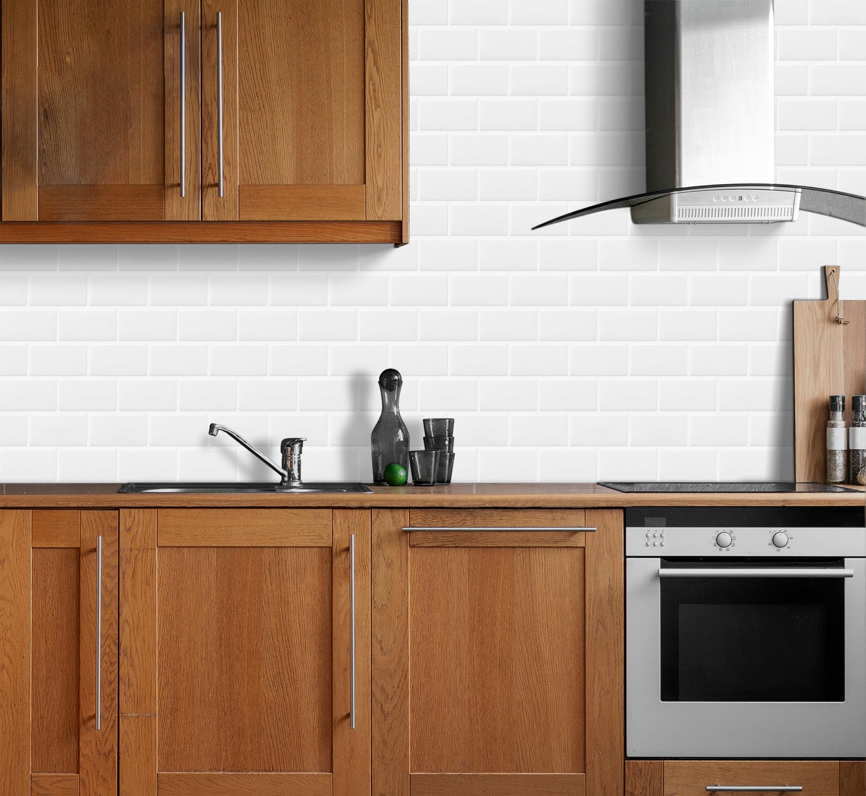 DEWOO White Peel and Stick Subway Tile Brick Backsplash Self Adhesive Wall Tiles for Kitchen Bathroom, 10-Sheet, 12  12