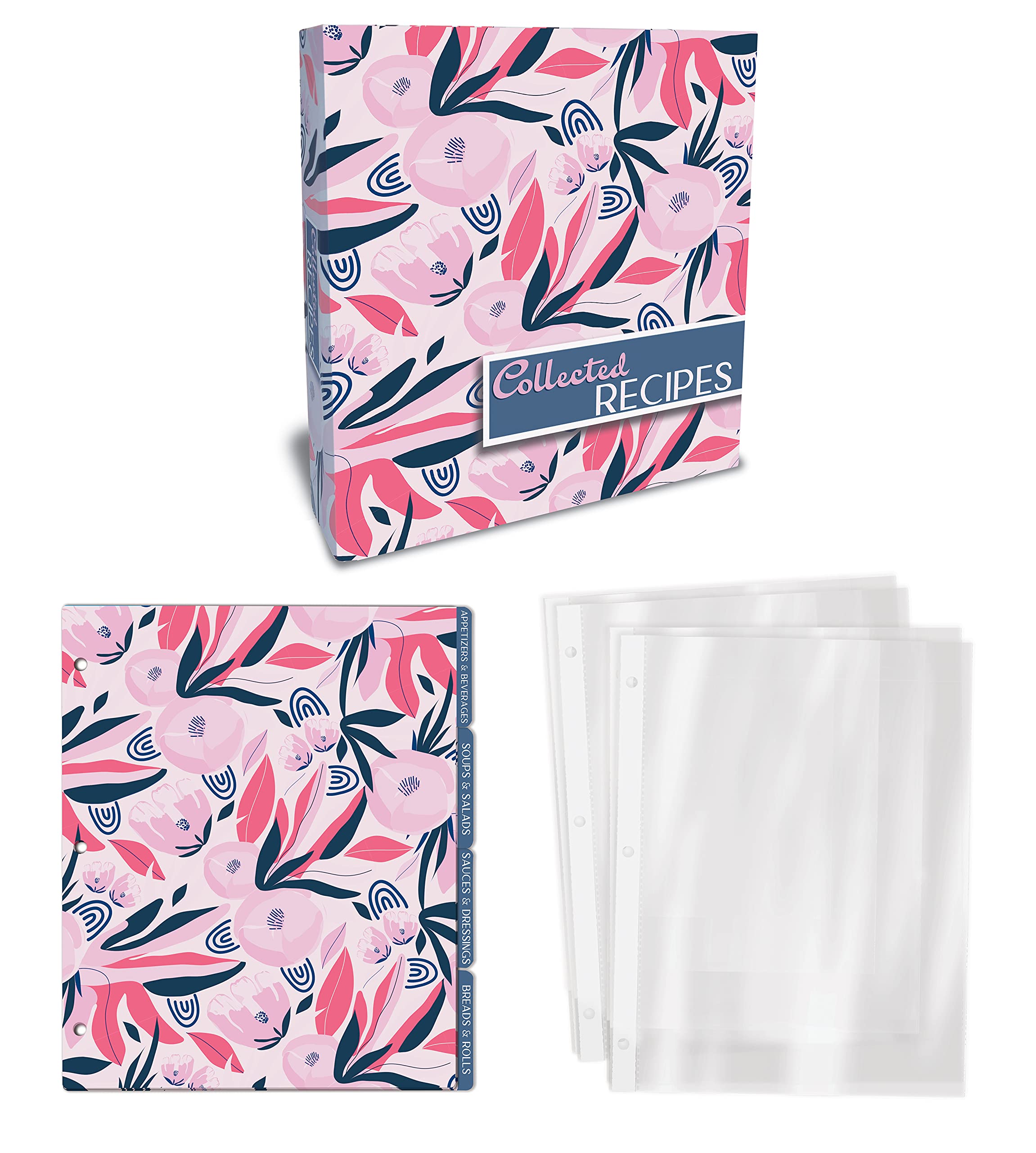 Better Kitchen Products Recipe Binder, Full Page 3 Ring Standard Binder Organizer Set (With 50 Page Protectors & 12 Category Div