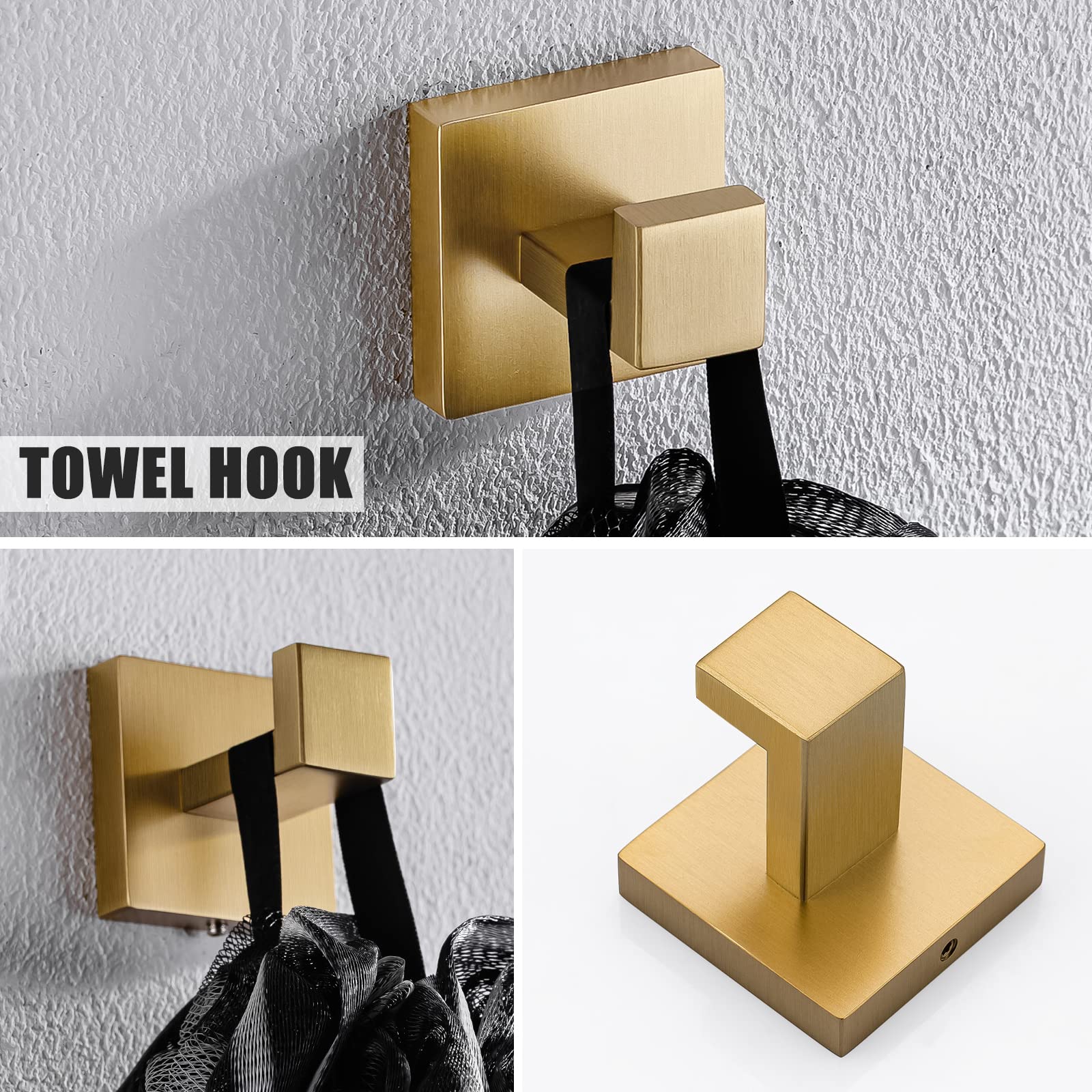 Yacvcl Brushed Gold 5 Piece Bathroom Hardware Set, Sus304 Stainless Steel 23.6 Inch Bath Towel Bar Set,Wall Mounted Towel Holder