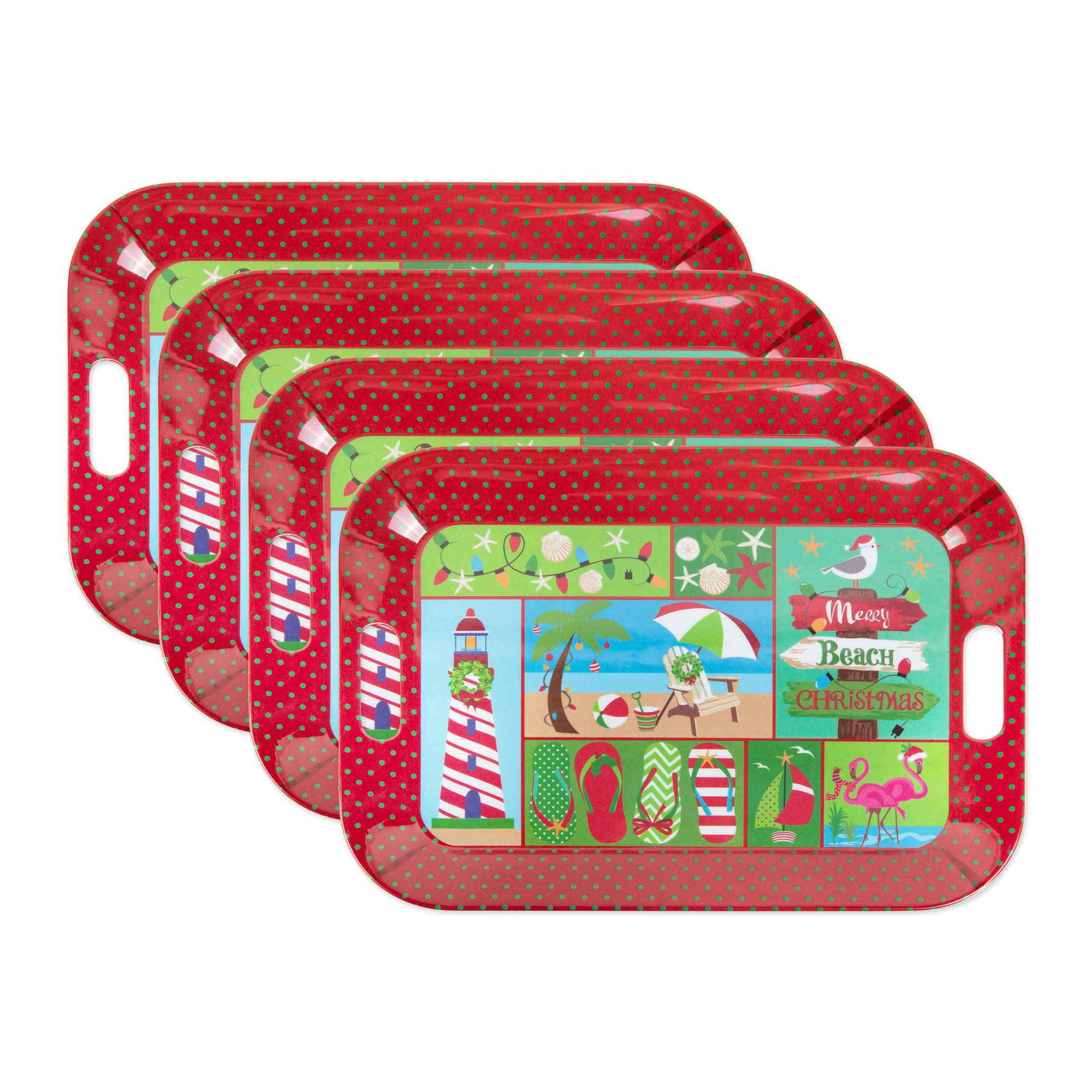 DII Seasonal Holiday Baking Collection Decorative Kitchen Serveware, 15x11, Melamine Coastal Christmas Trays, 4 Piece