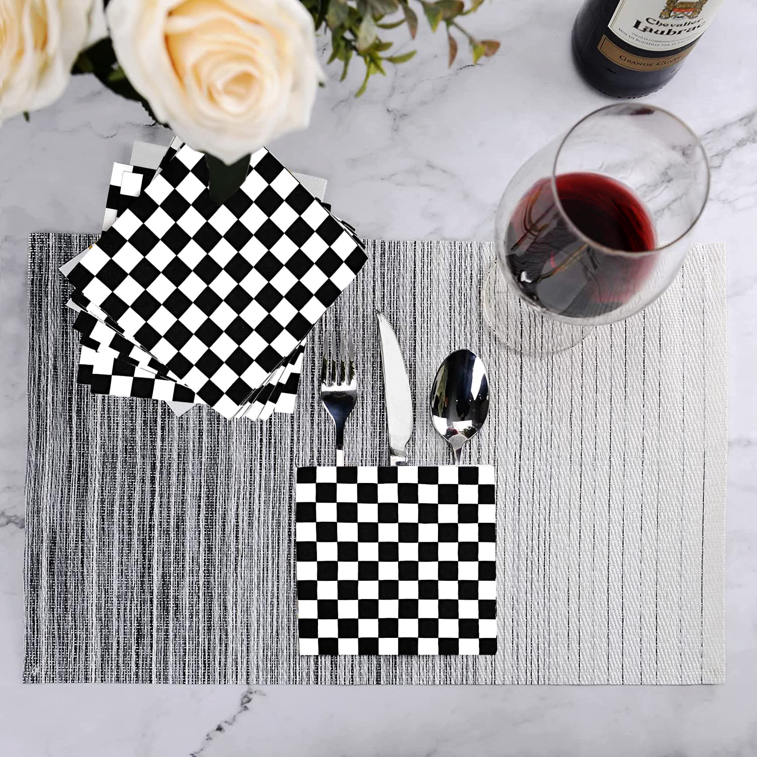 40Pcs Checkered Flag Napkins Race Car Birthday Party Supplies Disposable Racing Party Napkins Black And White Dessert Paper Napk