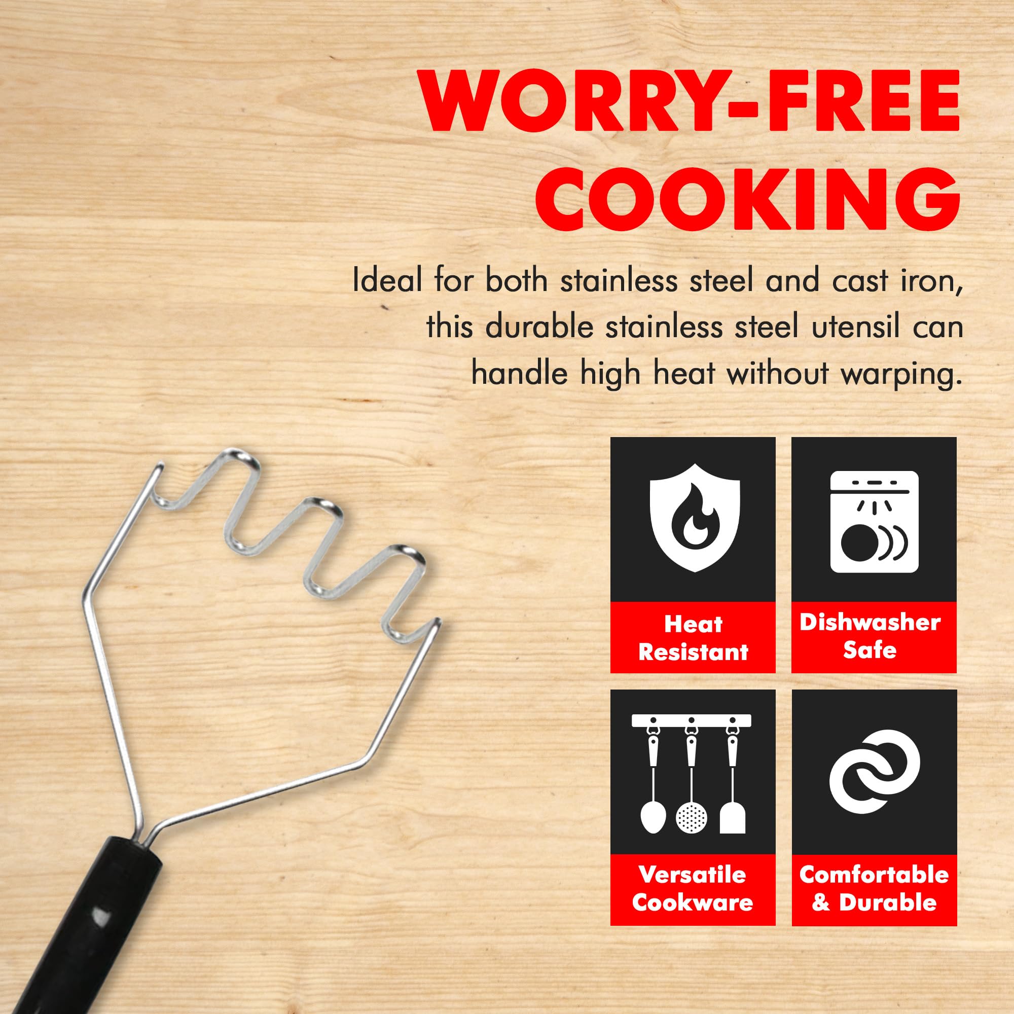 Chef Craft Select Sturdy Masher, 11 Inch, Stainless Steel/Black