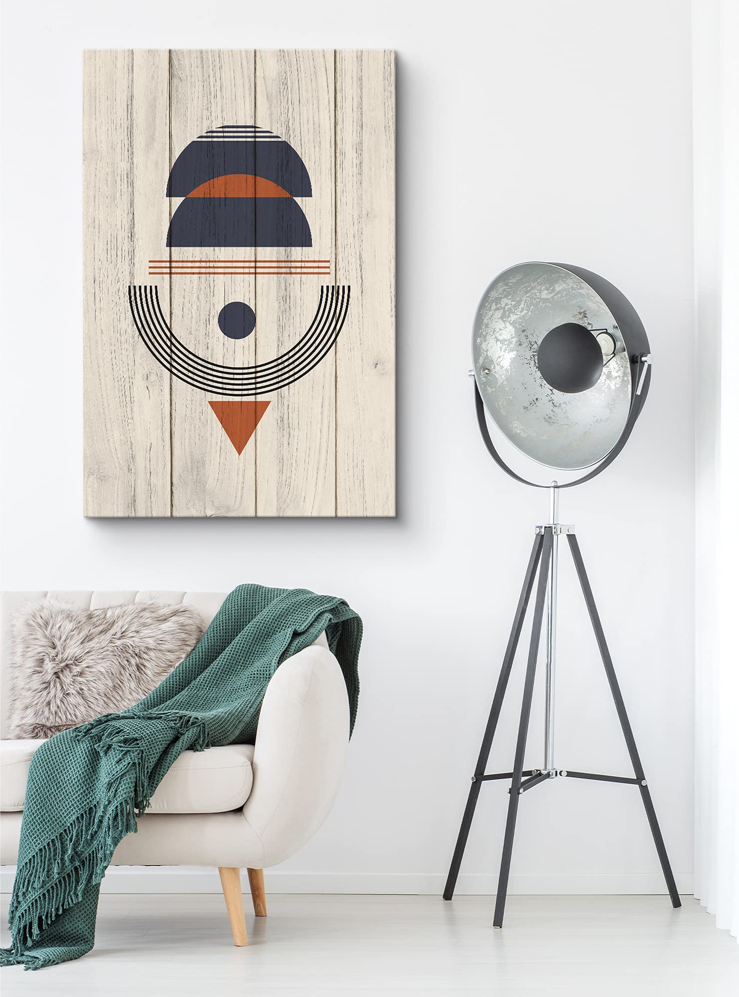 Nwt Canvas Print Wall Art Blue & Orange Semi Circles On Wood Panels Geometric Shapes Illustrations Modern Art Bohemian Group Rel