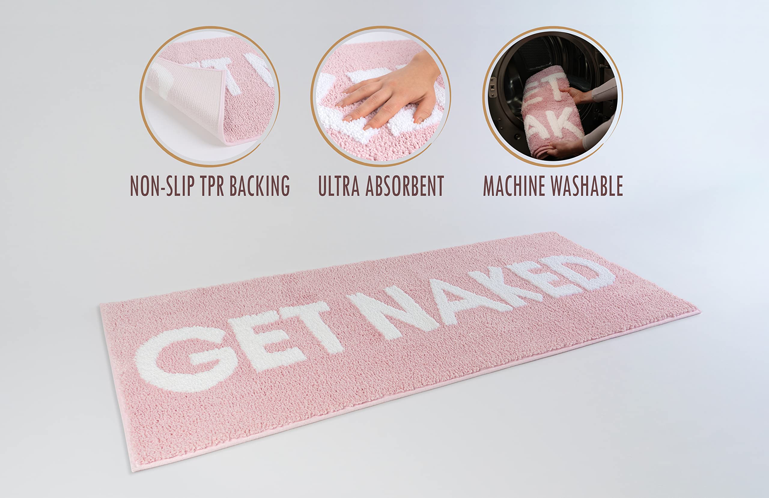 Get Naked Bath Mat Runner - Funny Bathroom Decor Fun Shower Rugs Pink Non Slip Unique Cute Bathroom Rig Fun Bath Mat Cool Bathro