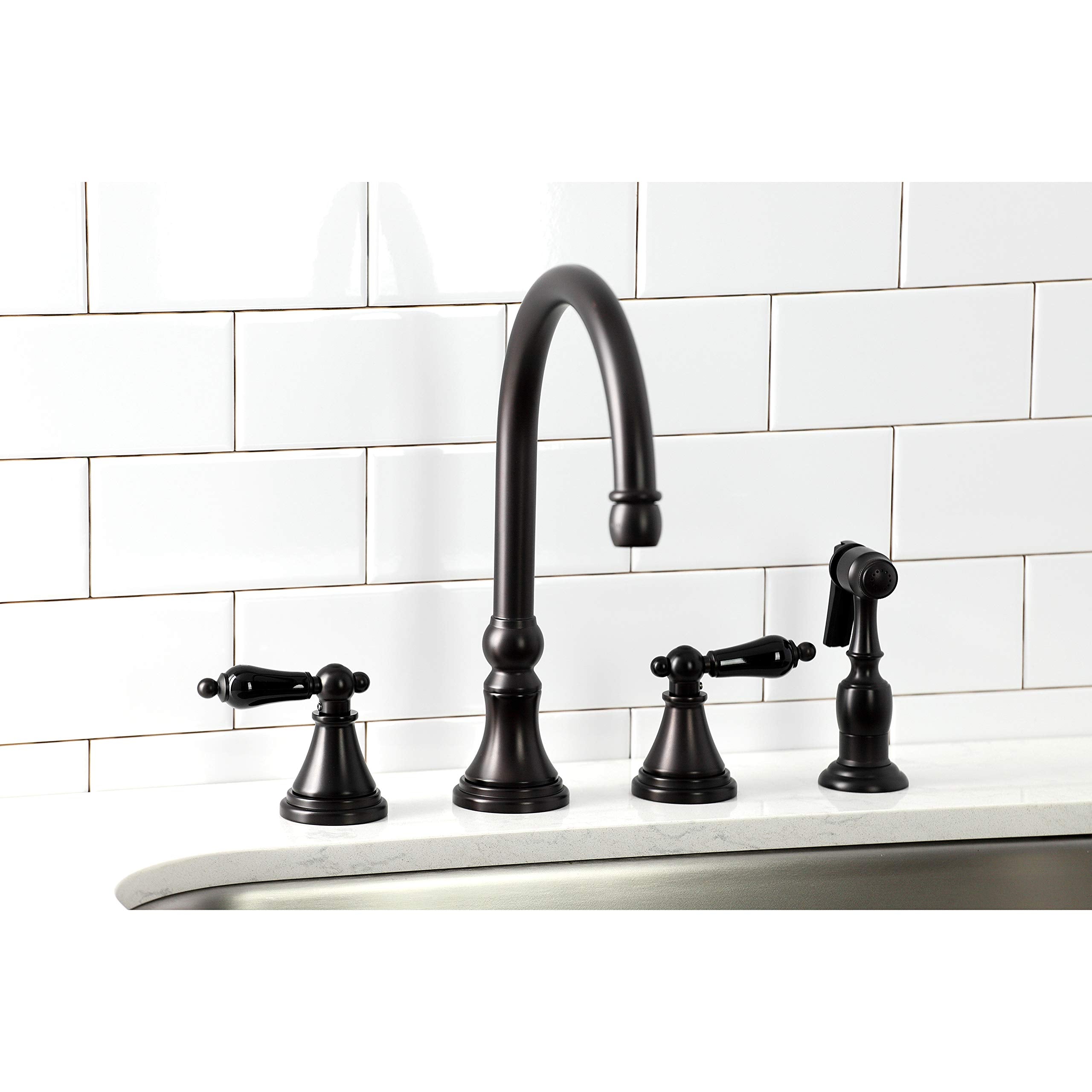 Kingston Brass KS2795PKLBS Duchess Widespread Kitchen Faucet with Brass Sprayer  Oil Rubbed Bronze