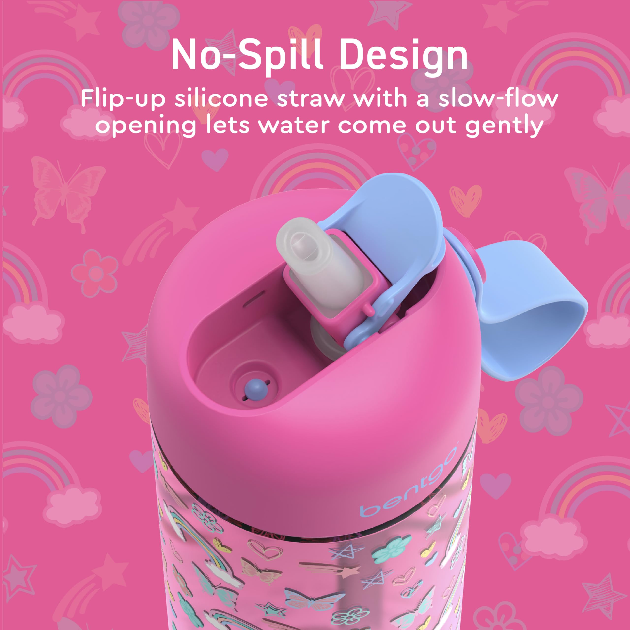 Bentgo Kids Water Bottle 2-Pack - New  Improved 2023 Leak-Proof BPA-Free 15 oz Cups for Toddlers & Children Flip-Up Safe-Sip Straw School  Sports  Daycare  Camp (Rainbows Butterflies/Fairies)