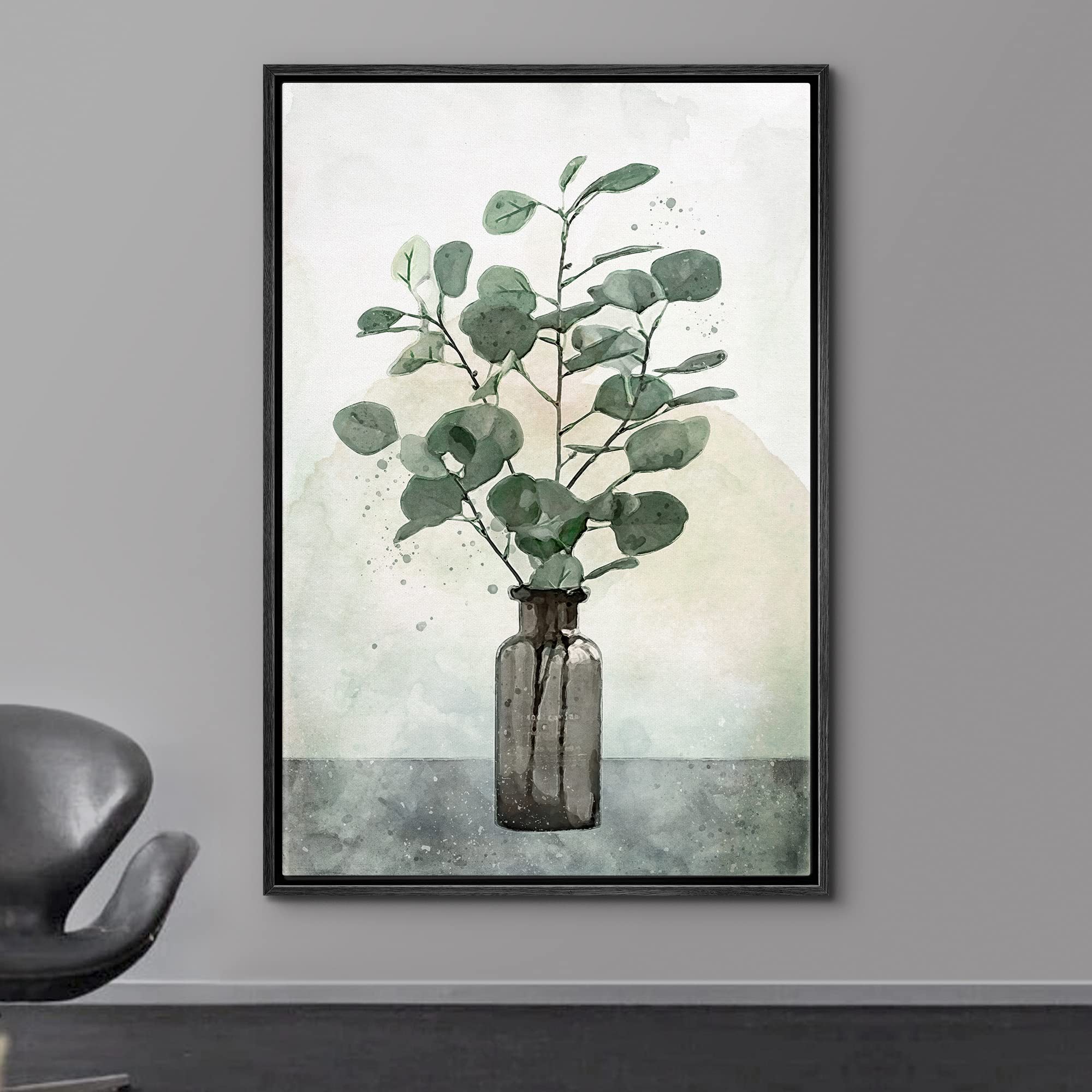 Wall26 Framed Canvas Print Wall Art Pastel Green Forest Plant Leaves Vase Nature Wilderness Illustrations Modern Art Decorative