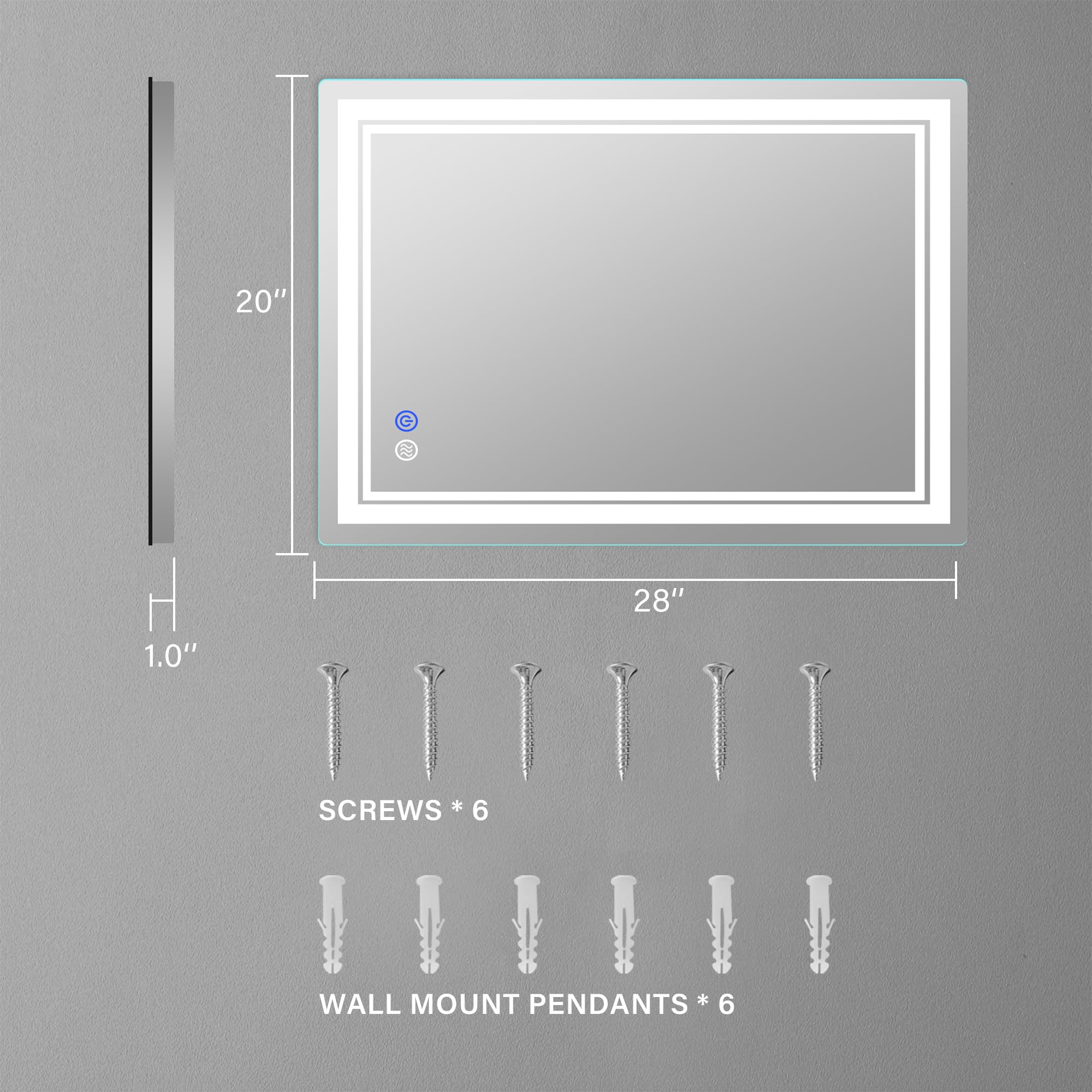 Fitland 28''X 20'' Led Bathroom Mirror Vanity Mirror, Anti-Fog, Dimmable, Color Temperature Adjustable 3000-6000K, Switch-Held M