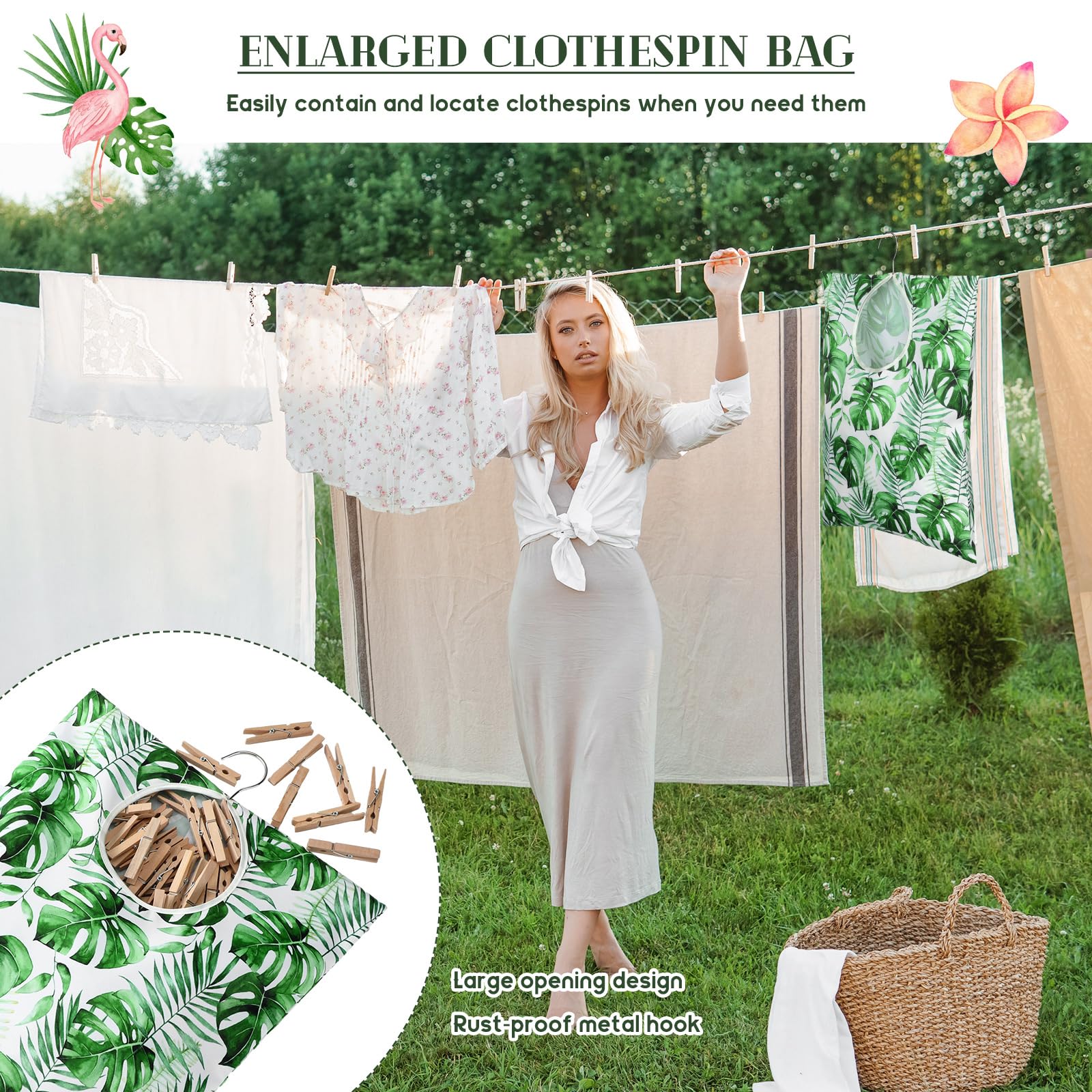 Wowangce 2 Pcs Extra Large 20 X 16 Inch Clothespin Bag With Hanging Hook Clothes Pin Holder Waterproof Clothes Pin Hanging Bag C