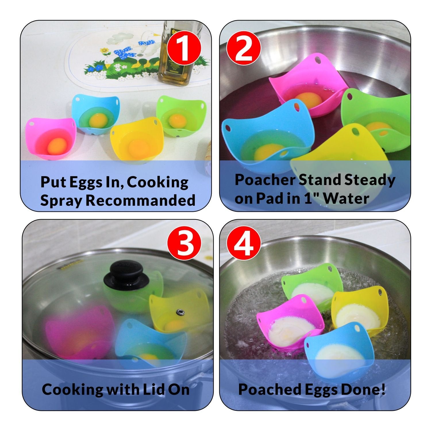 Egg Poacher - Cozilife Silicone Egg Poaching Cups With Ring Standers, For Microwave Or Stovetop Egg Cooking, Kraft Box Packing,