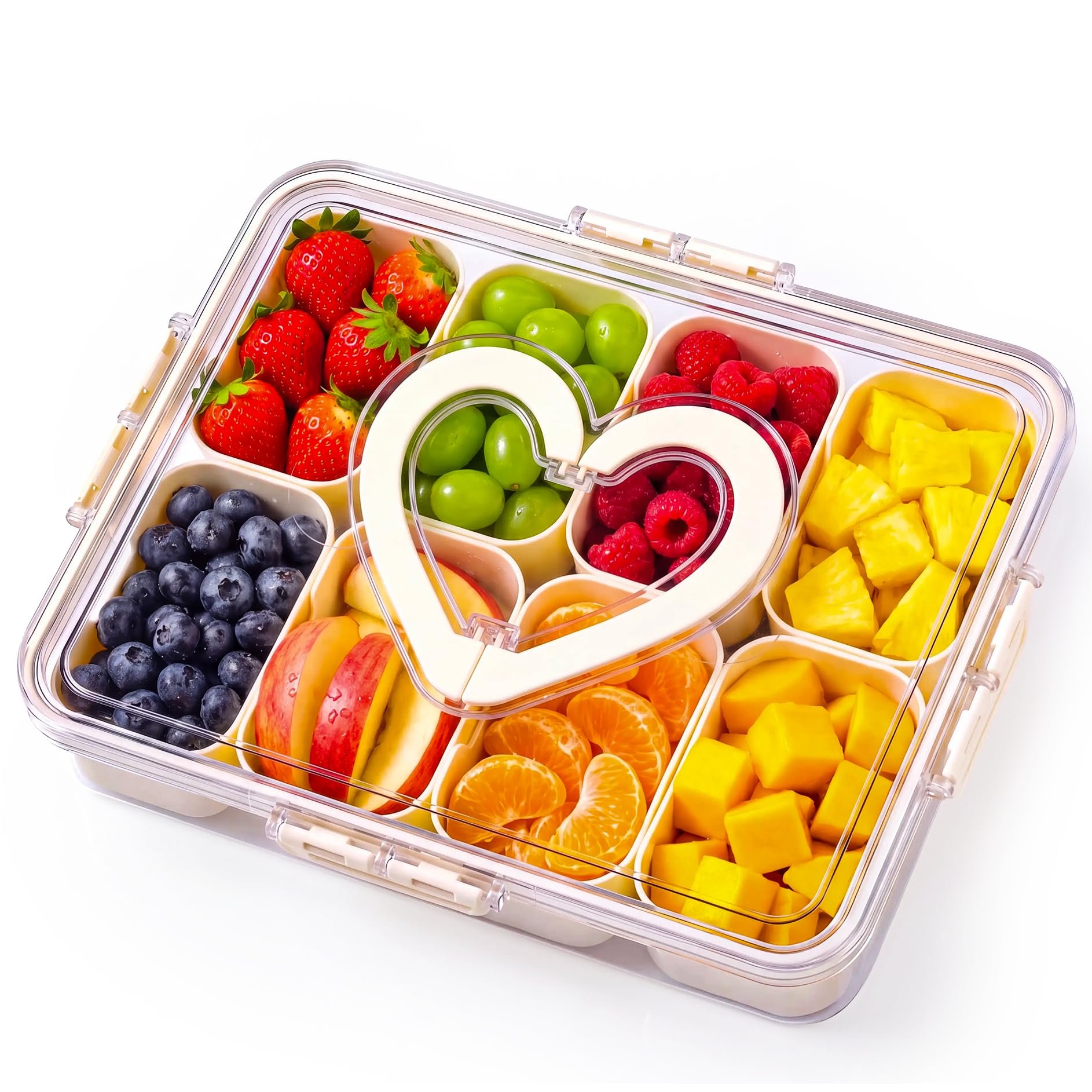Snackle Box Container with Leakproof Lid and Handle, 8 Compartment Divided Serving Tray with Removable Containers, SpillProof P