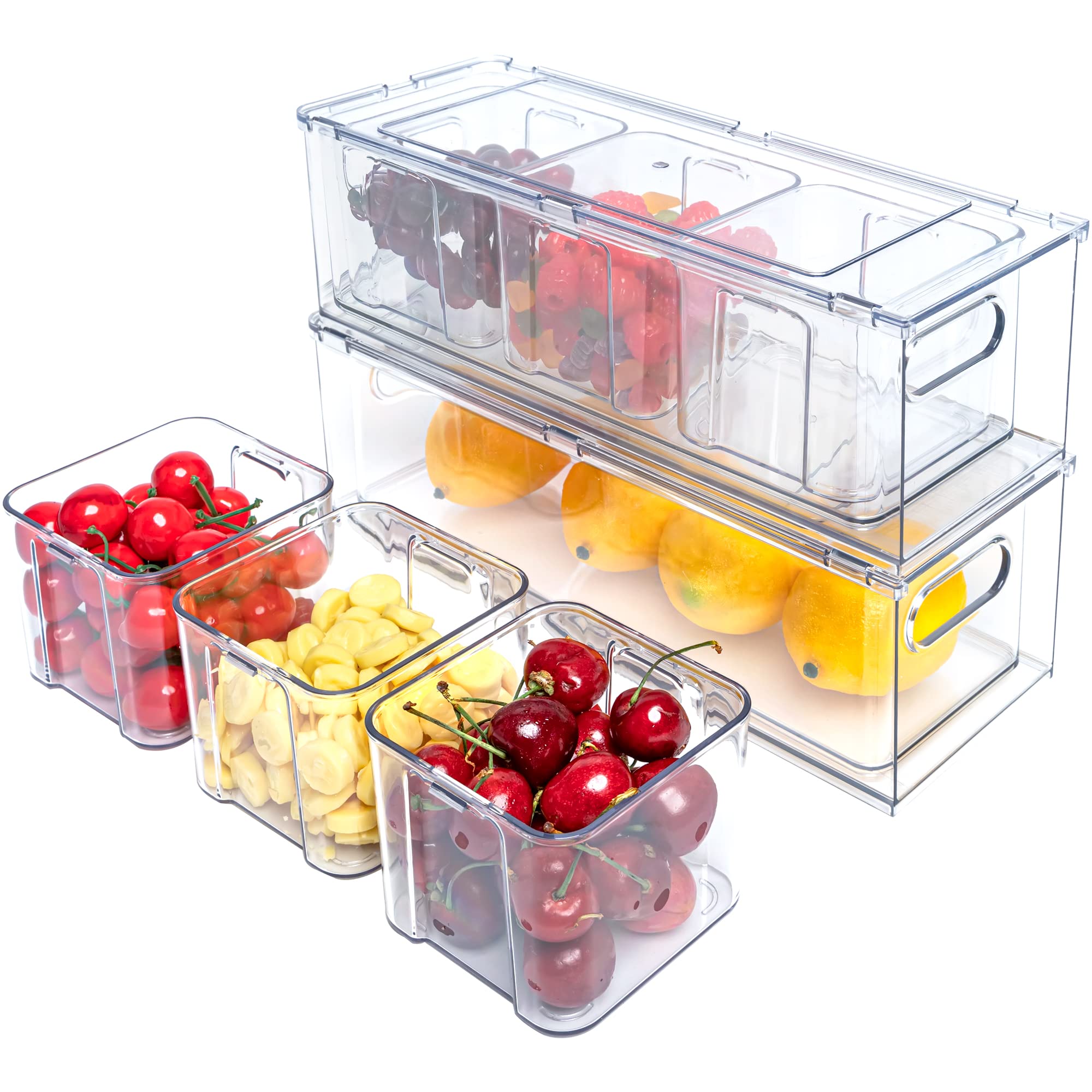 Minesign 3Pack Fridge Organizer Drawer Divider Cube Pull-Out Bins Clear Food Container Refrigerator Storage Box Produce Saver Fo