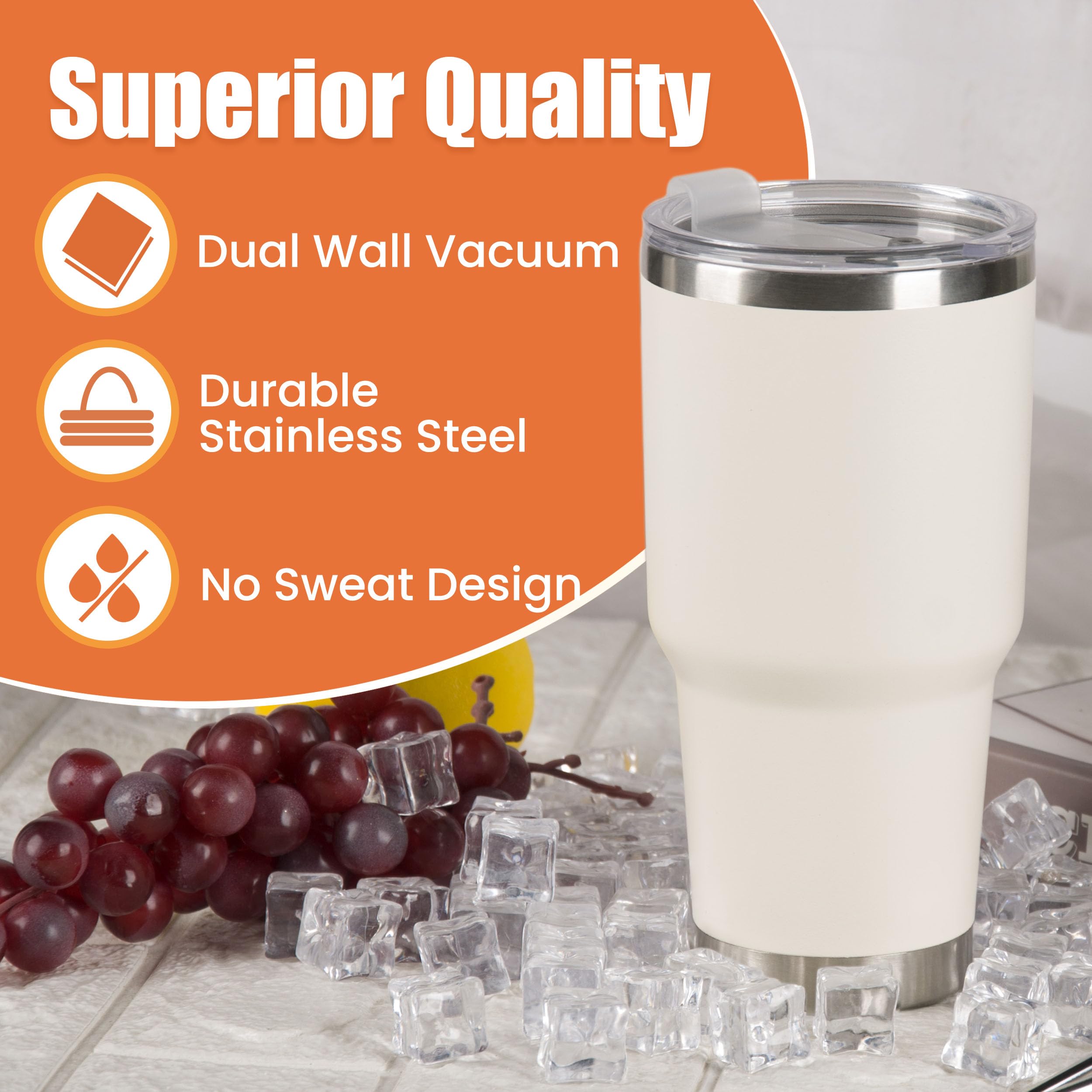 DS 30oz Cream Tumbler Stainless Steel Insulated Travel Mug with Straw Lid Cleaning Brush (30oz Cream)