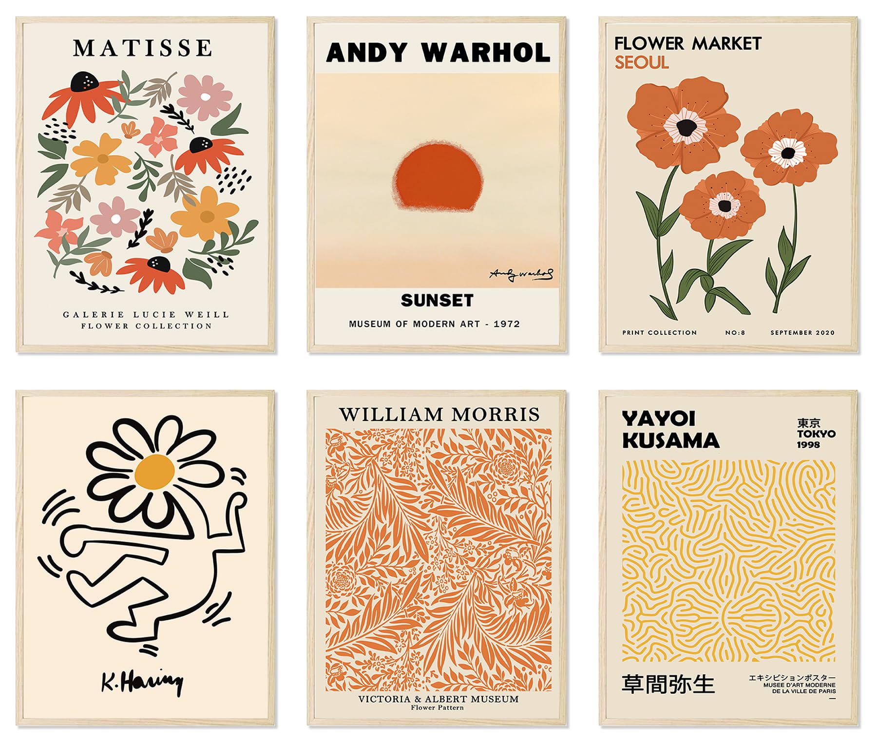 Matisse Wall Art Prints, Minimalist Flower Market Posters, Vintage Gallery Mix Exhibition Set Of Matisse Prints & William Morris