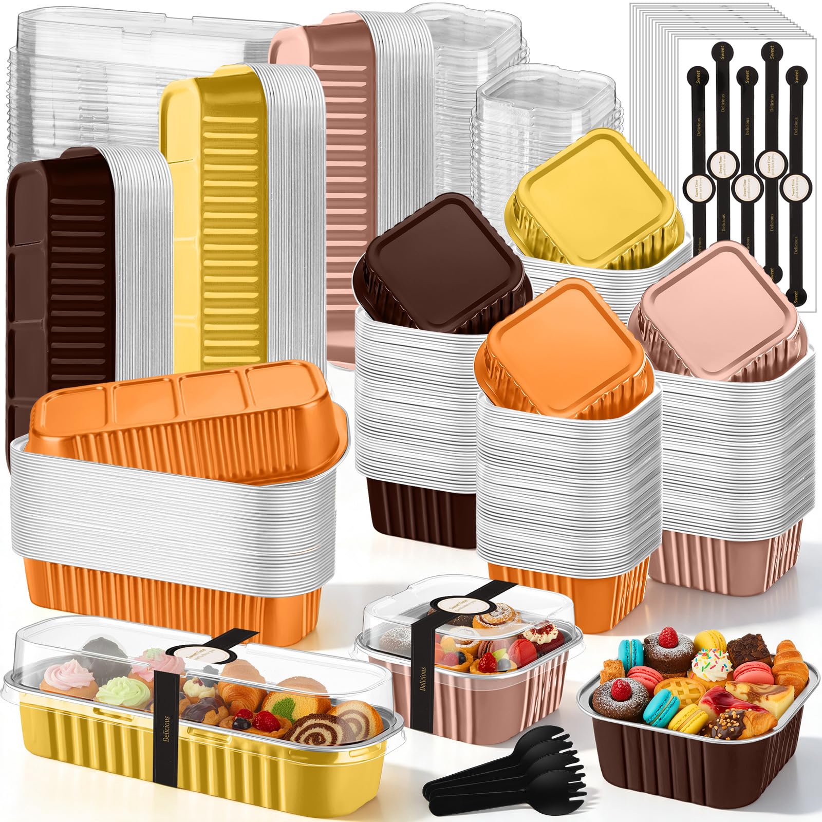 LemonRoad 120 Sets Fall Colors Mini Loaf Pan with Lids and Spoons