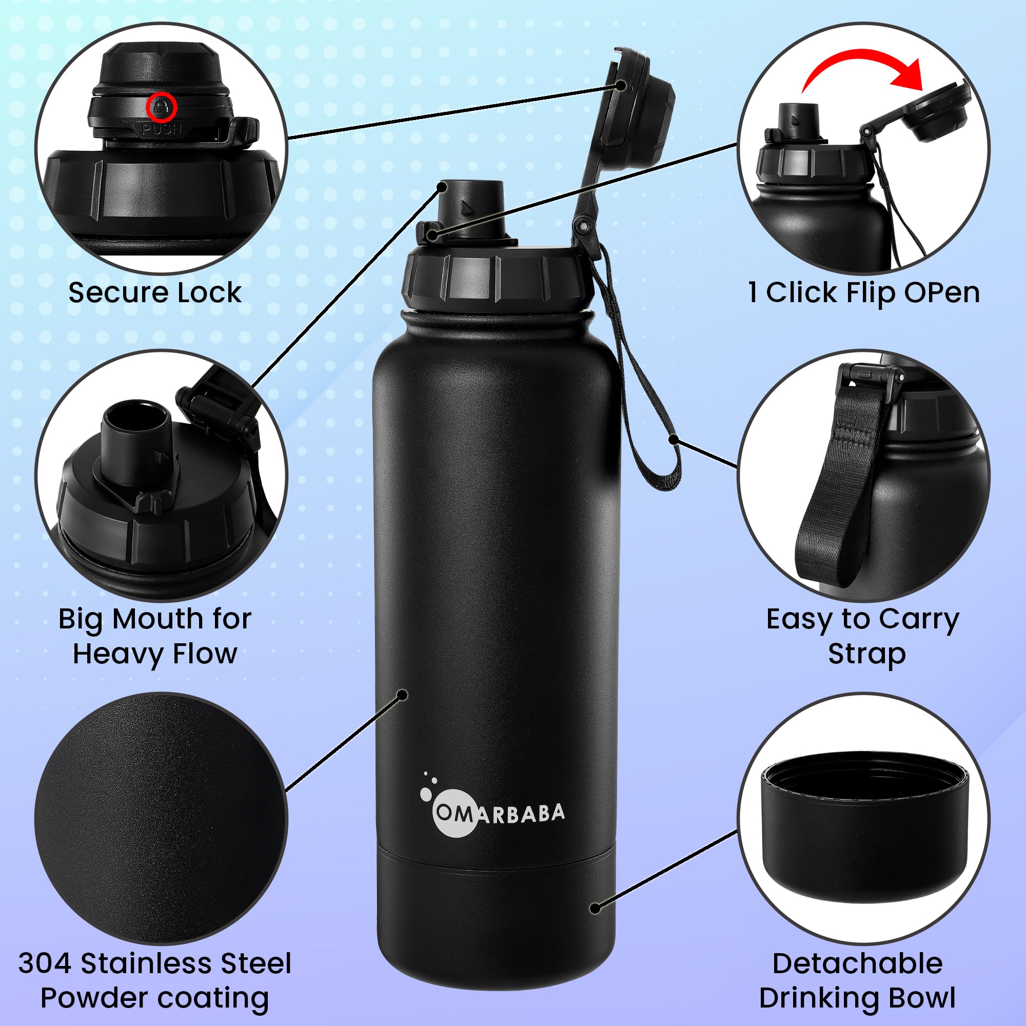 Omarbaba 32Oz Vacuum Insulated Water Bottle With 8Oz Hidden Compartment, Infuser, Dual Lids With Locker, Stainless Steel Infusio
