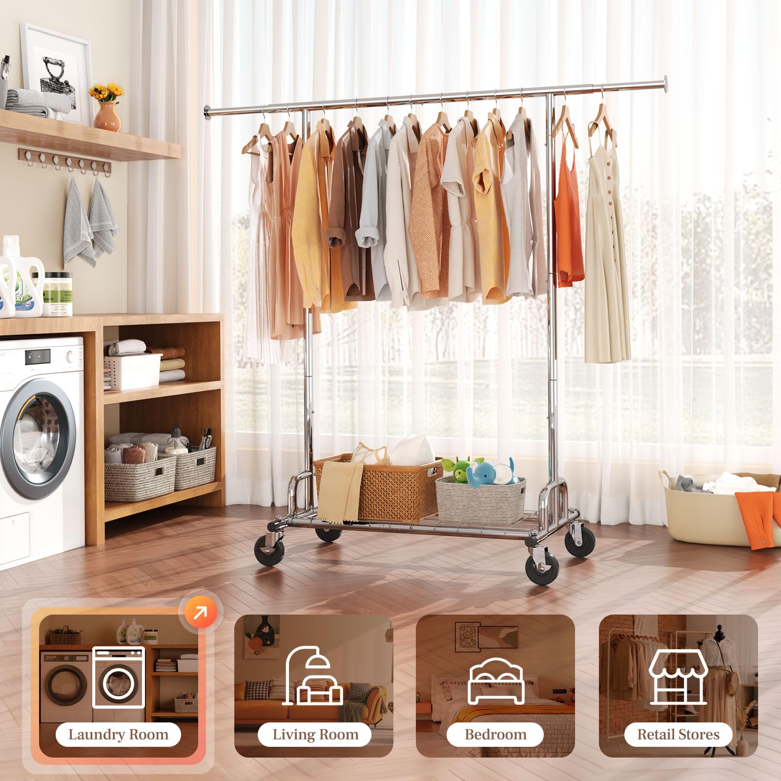 Hokeeper Clothes Rack, Clothing Racks For Hanging Clothes Heavy Duty Garment Rack Rolling Clothes Rack With Lockable Wheels Port