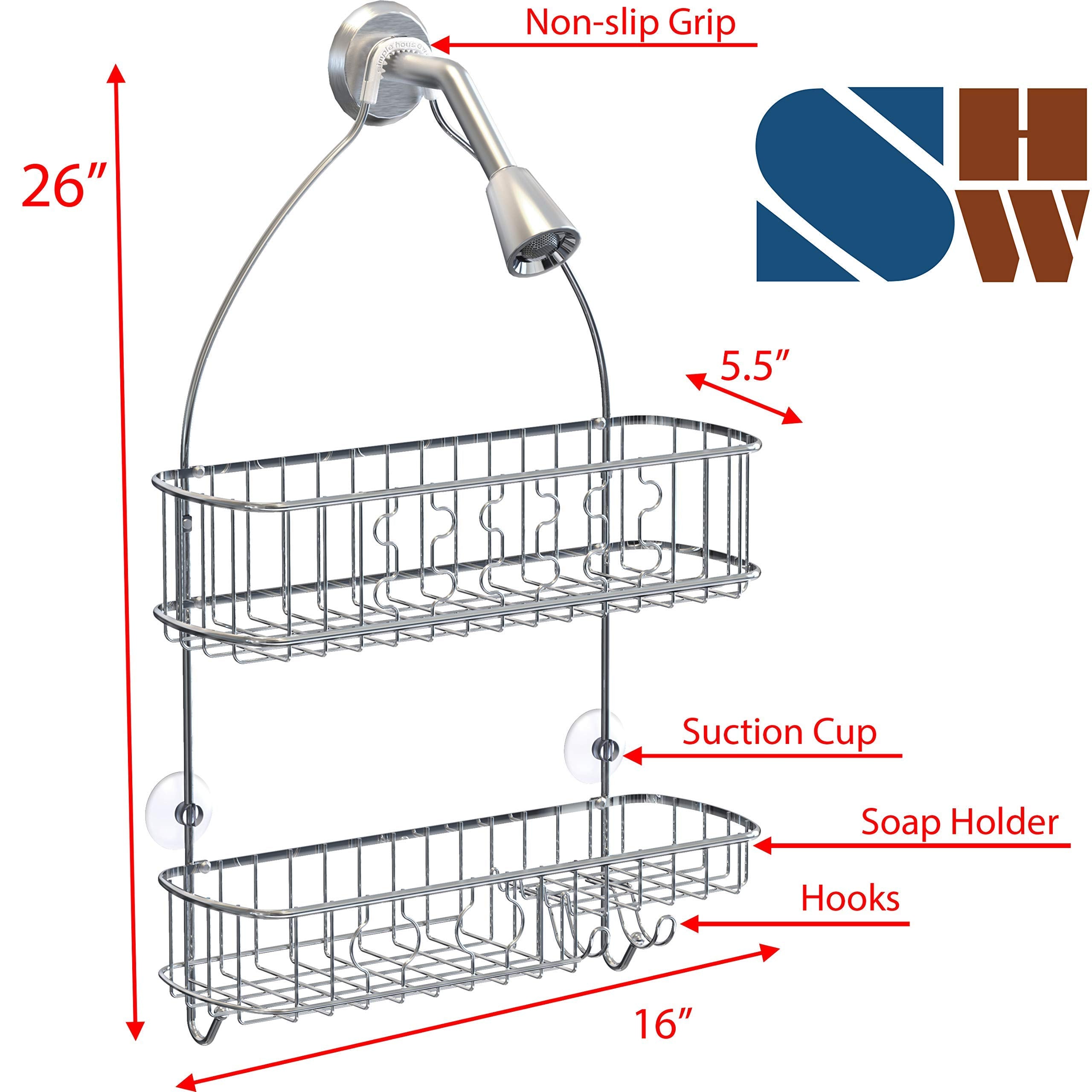 Simple Houseware Bathroom Hanging Shower Head Caddy Organizer, Chrome (26 X 16 X 5.5 Inches)