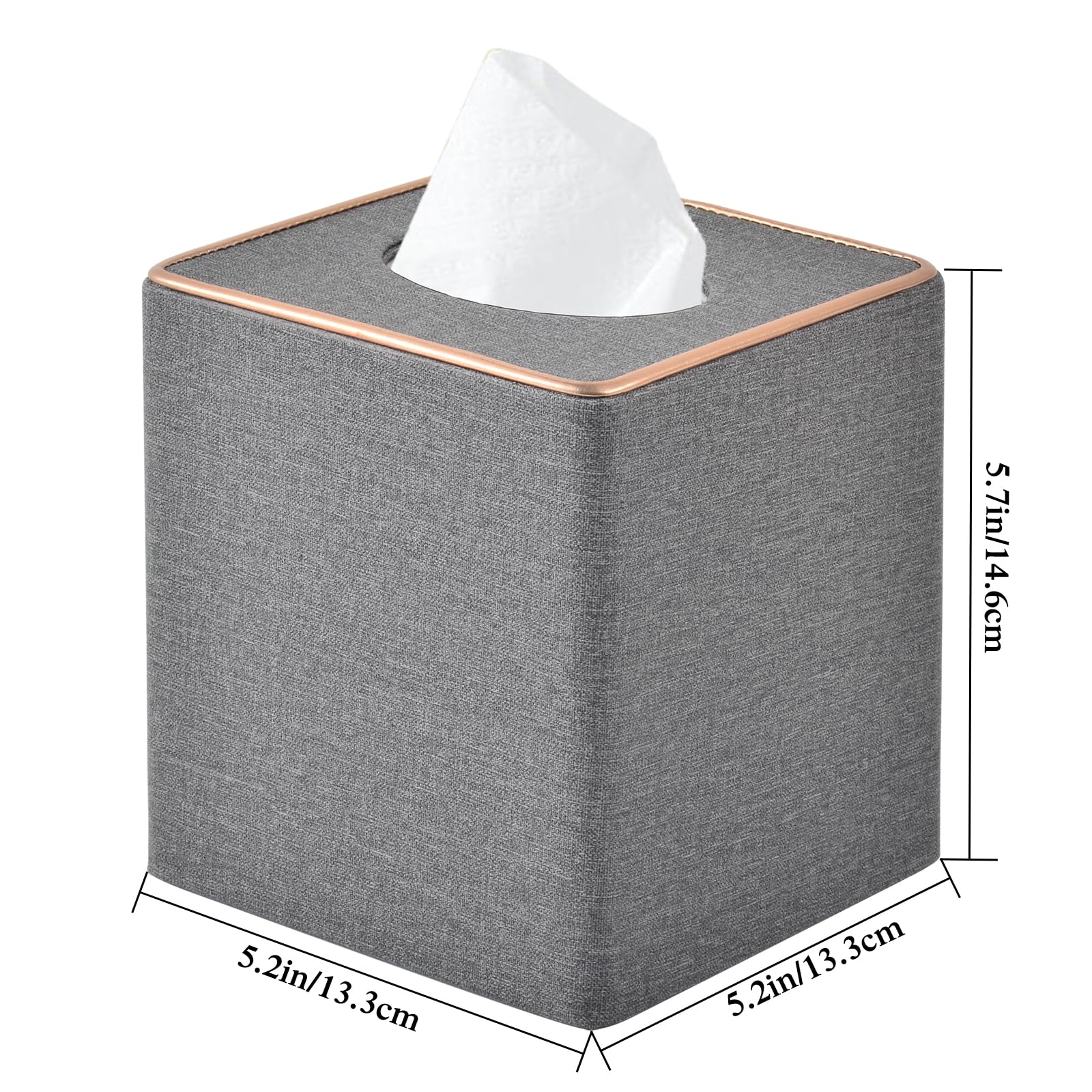 Rhcsz Linen Square Tissue Box Holder Cube Tissue Box Cover-Rosegold Leather Recorate,Napkin Holder Case Dispenser, Tissue Holder