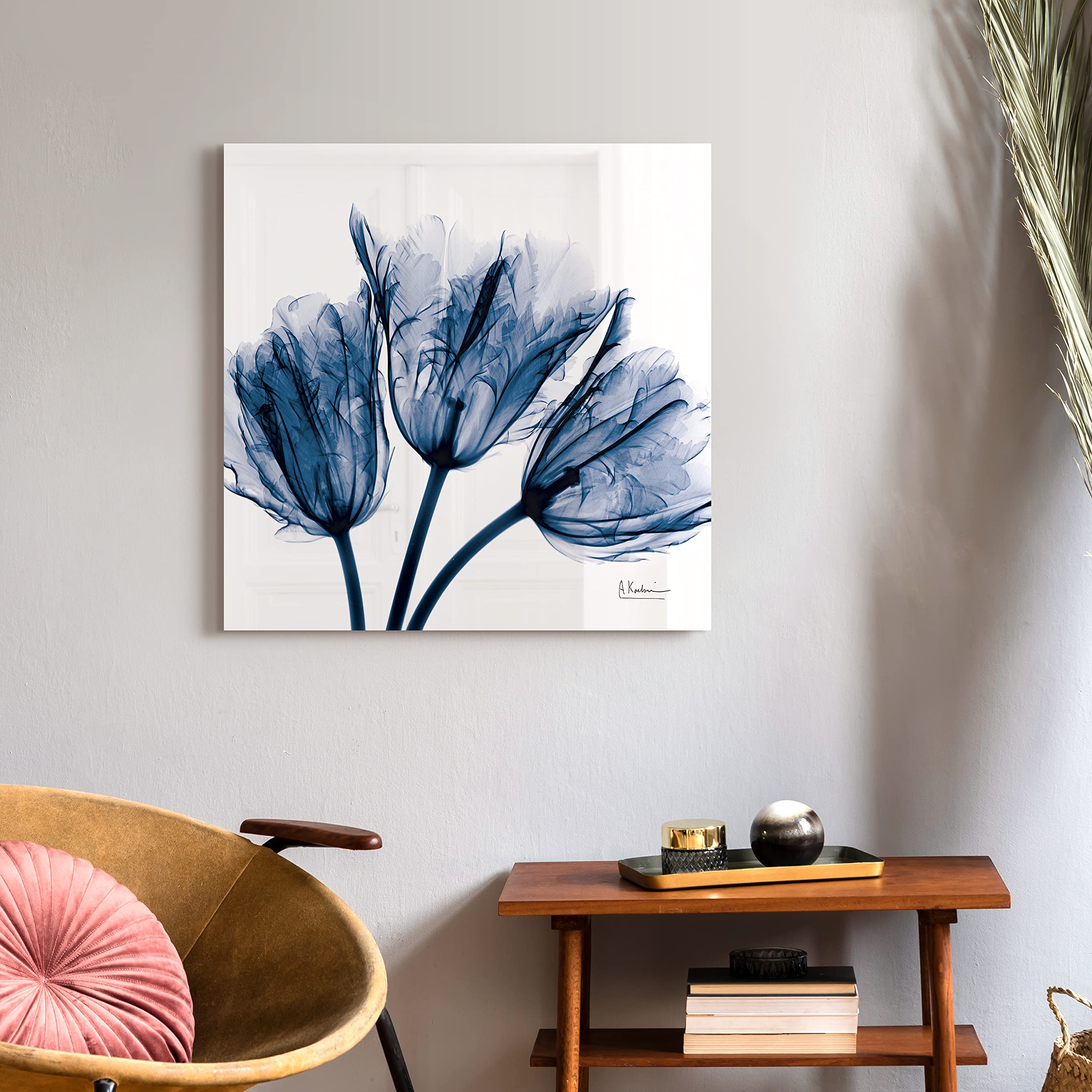 Empire Art Direct - Tmp-Ak011A-2424 Blue Tulip X-Ray Flower Wall Art On Frameless Free Floating Tempered Glass Panel Ready To Ha