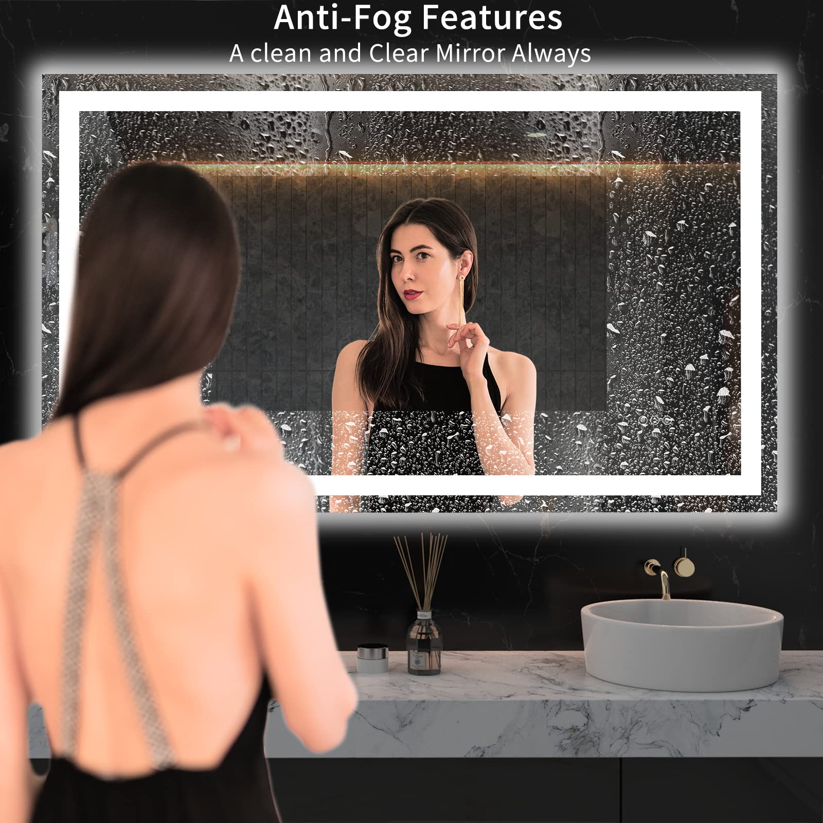 LOAAO 48X36 LED Bathroom Mirror with Lights  Anti-Fog  Dimmable  Backlit + Front Lit  Lighted Bathroom Vanity Mirror for Wall  Shatter-Proof  Memory Function  ETL Listed