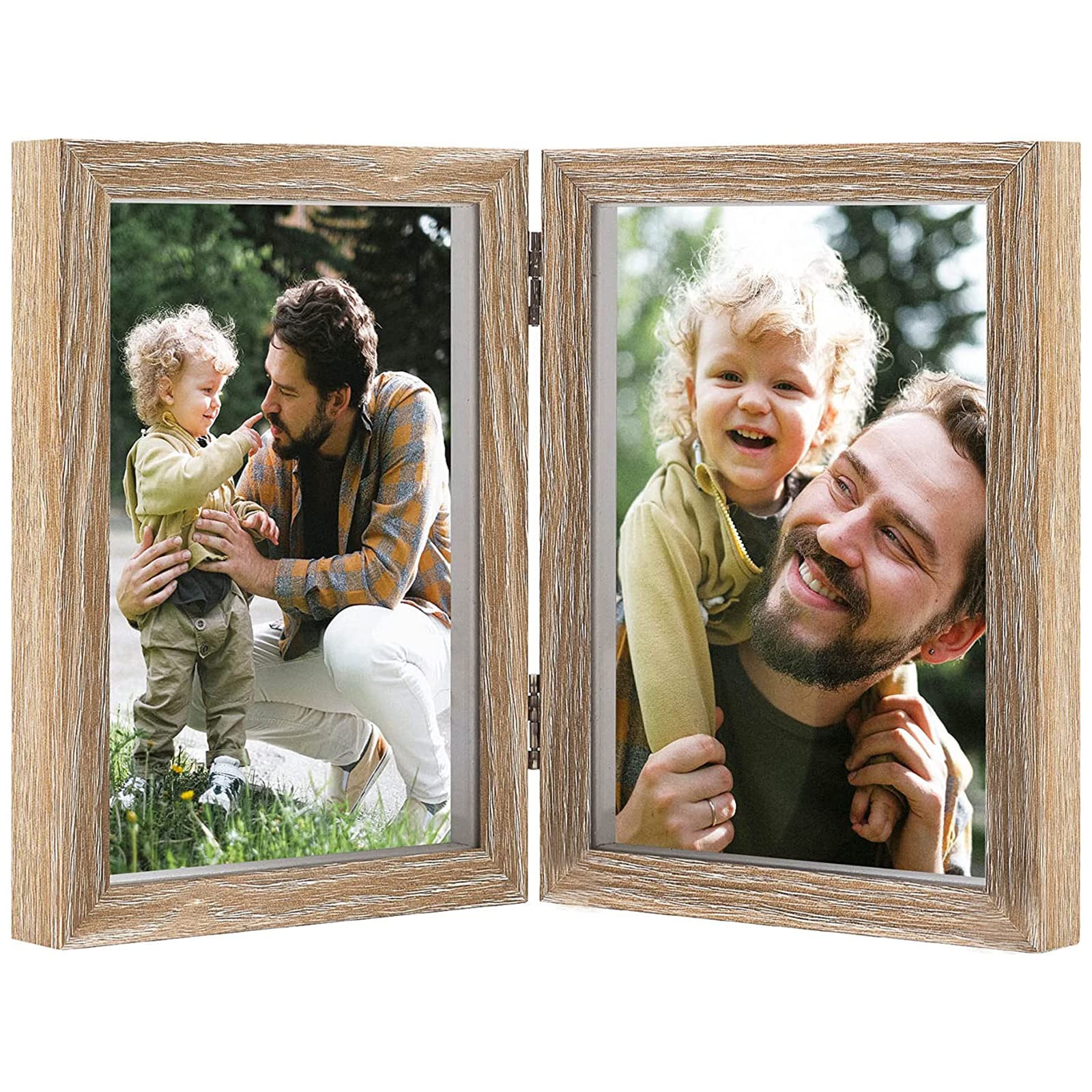 AVEAX Double 5x7 Picture Frame Wood Grain Photo Frame Shadow Box Frame