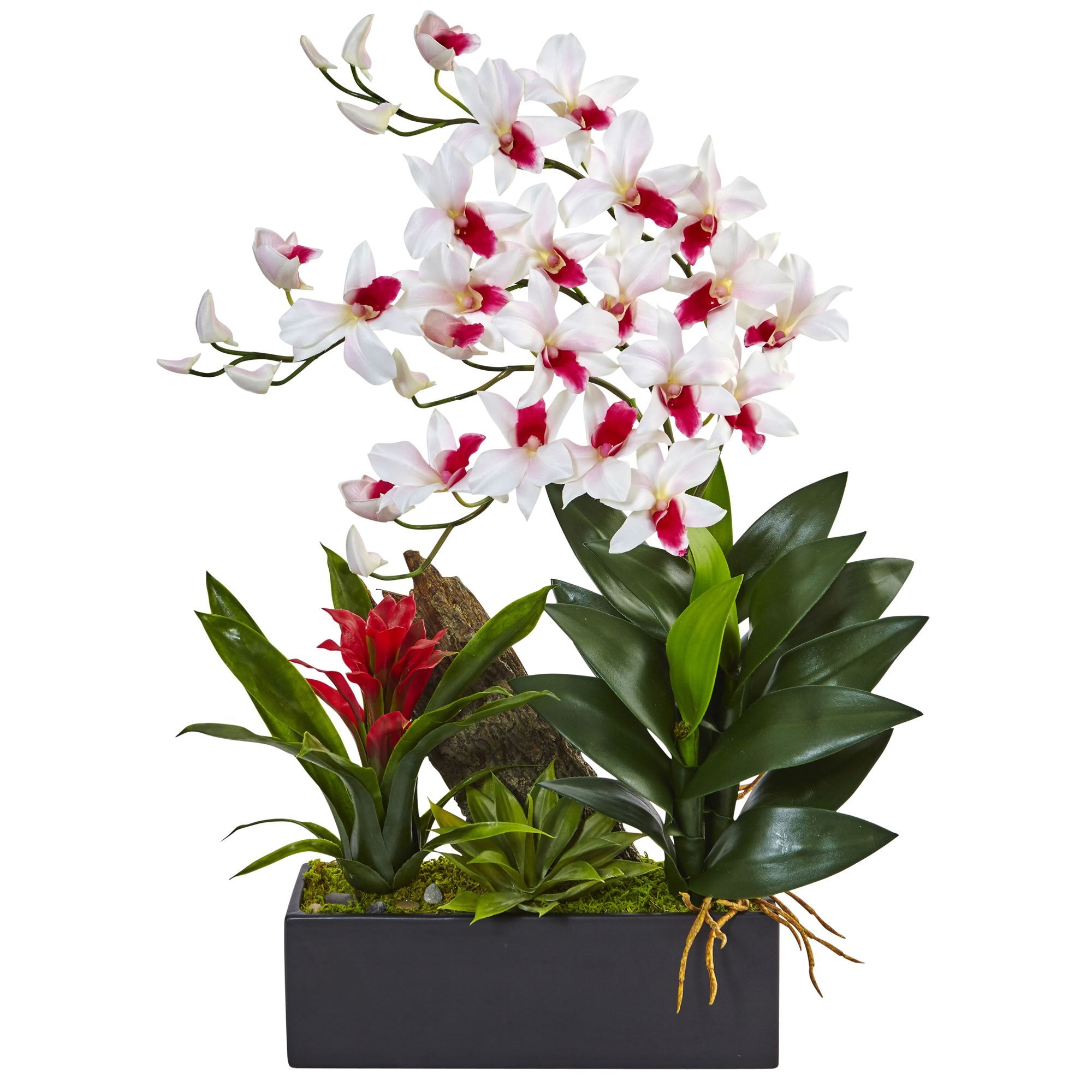 Nearly Natural 1470-WH N/A Dendrobium Orchid & Bromeliad Silk Arrangement, White