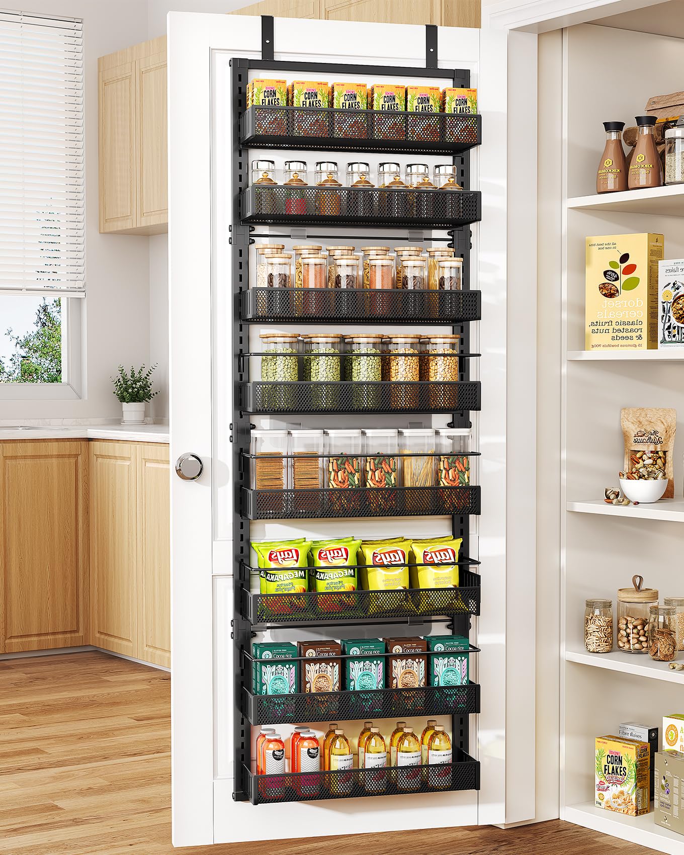 Over the Door Pantry Organizer - 8 Tier Adjustable Hanging Door Spice Rack, Large Capacity for Kitchen Pantry Storage (White)