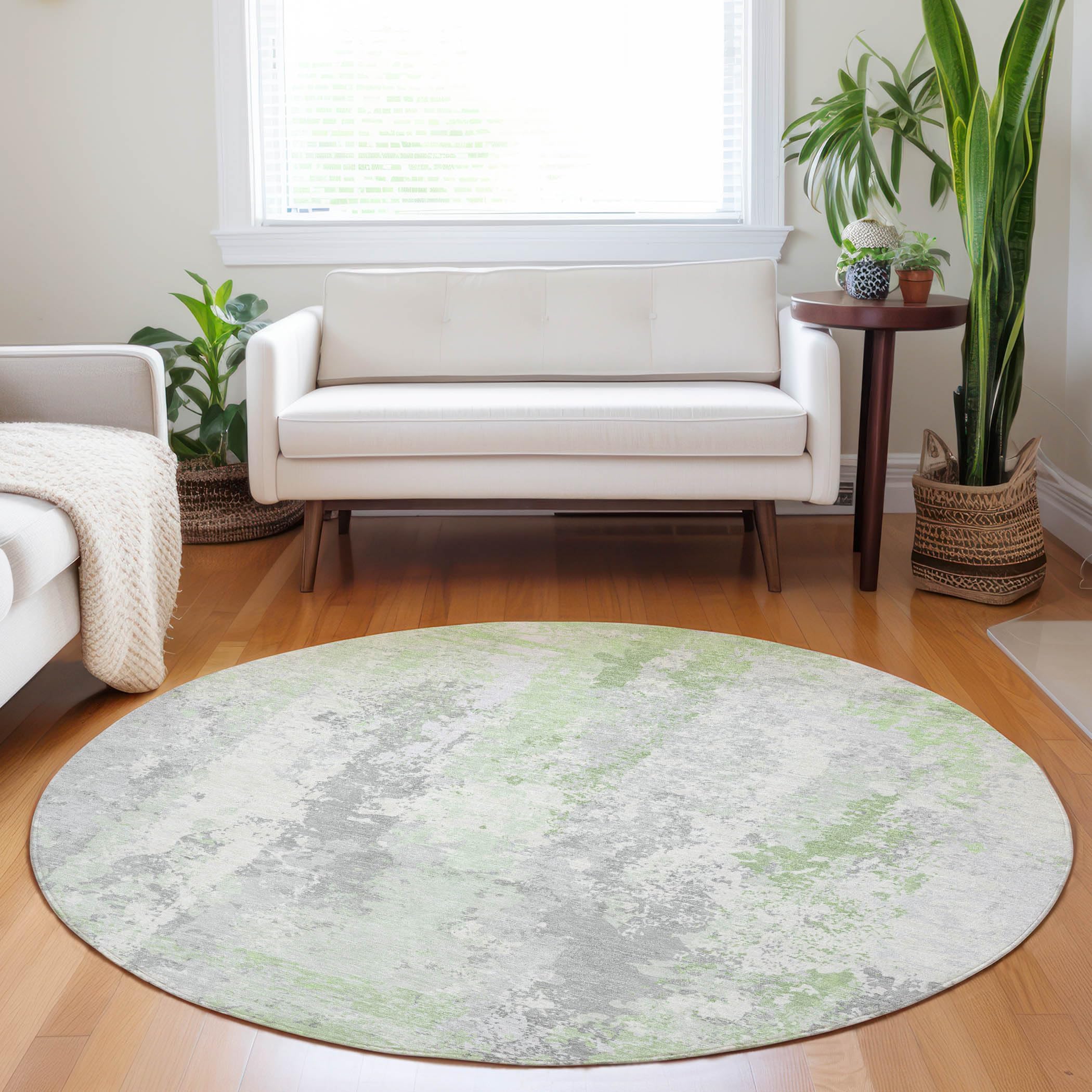 Machine Washable Indoor/Outdoor Chantille Aloe 8 x 8 Round Rug