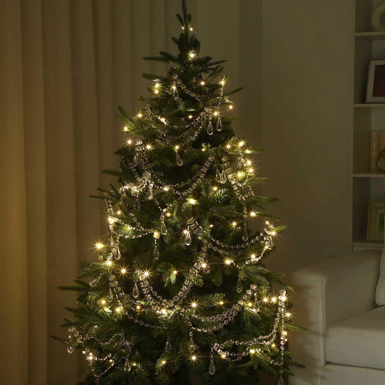 Pinkunn 12 Pcs 3-Layer Crystal Garland for Christmas Tree 20in 16in 12in 3-Layer Acrylic Bead Garland Hanging Christmas Decorati