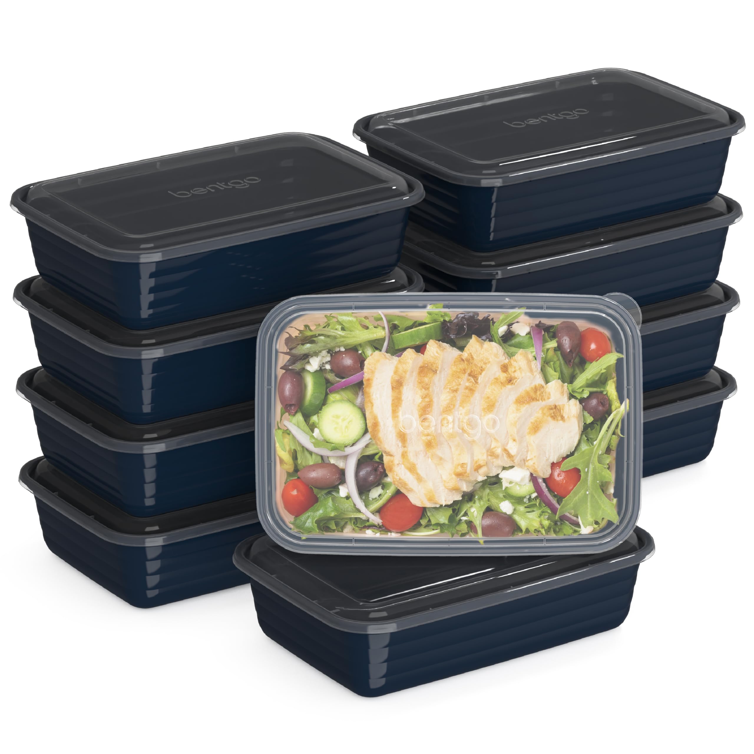 Bentgo 20-Piece Lightweight, Durable, Reusable Bpa-Free 1-Compartment Containers - Microwave, Freezer, Dishwasher Safe - Navy Bl