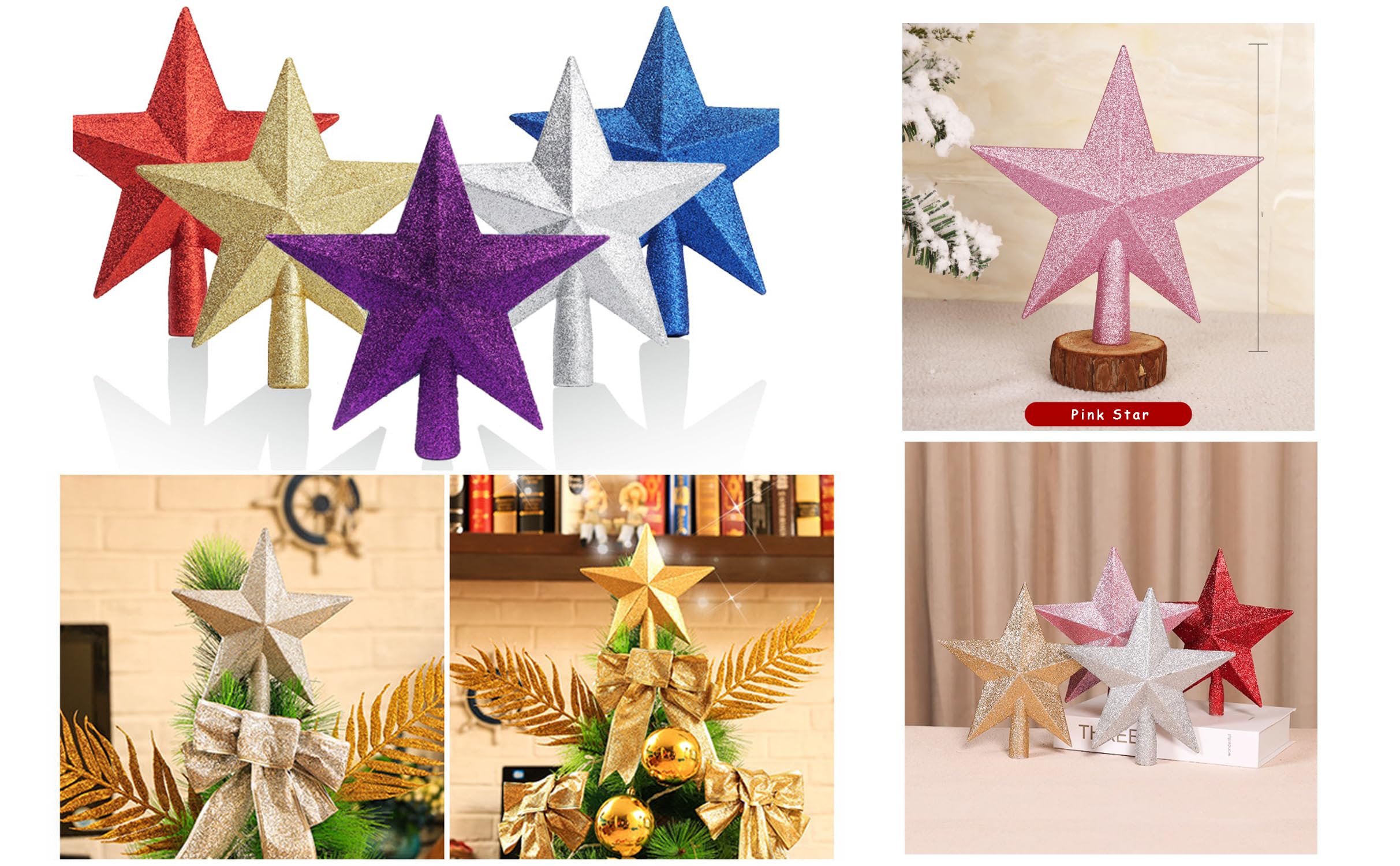 YYCRAFT Glitter Star Tree Topper 8 Inch Christmas Decoration-8,Pink