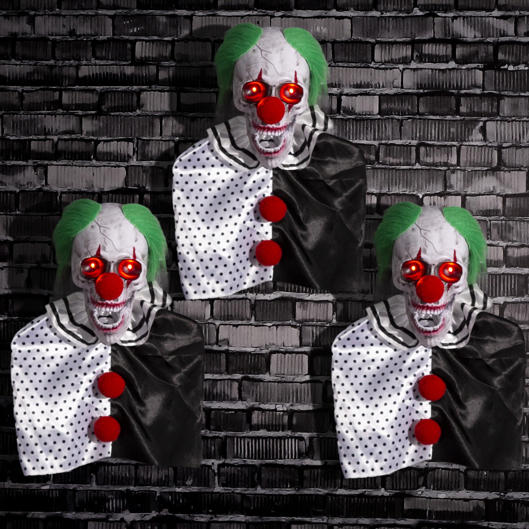 Halloween Animatronics Clown Pathway Markers Decorations, Hanging Animated, Floating Scary Skull with Stakes, Sound Activated, T